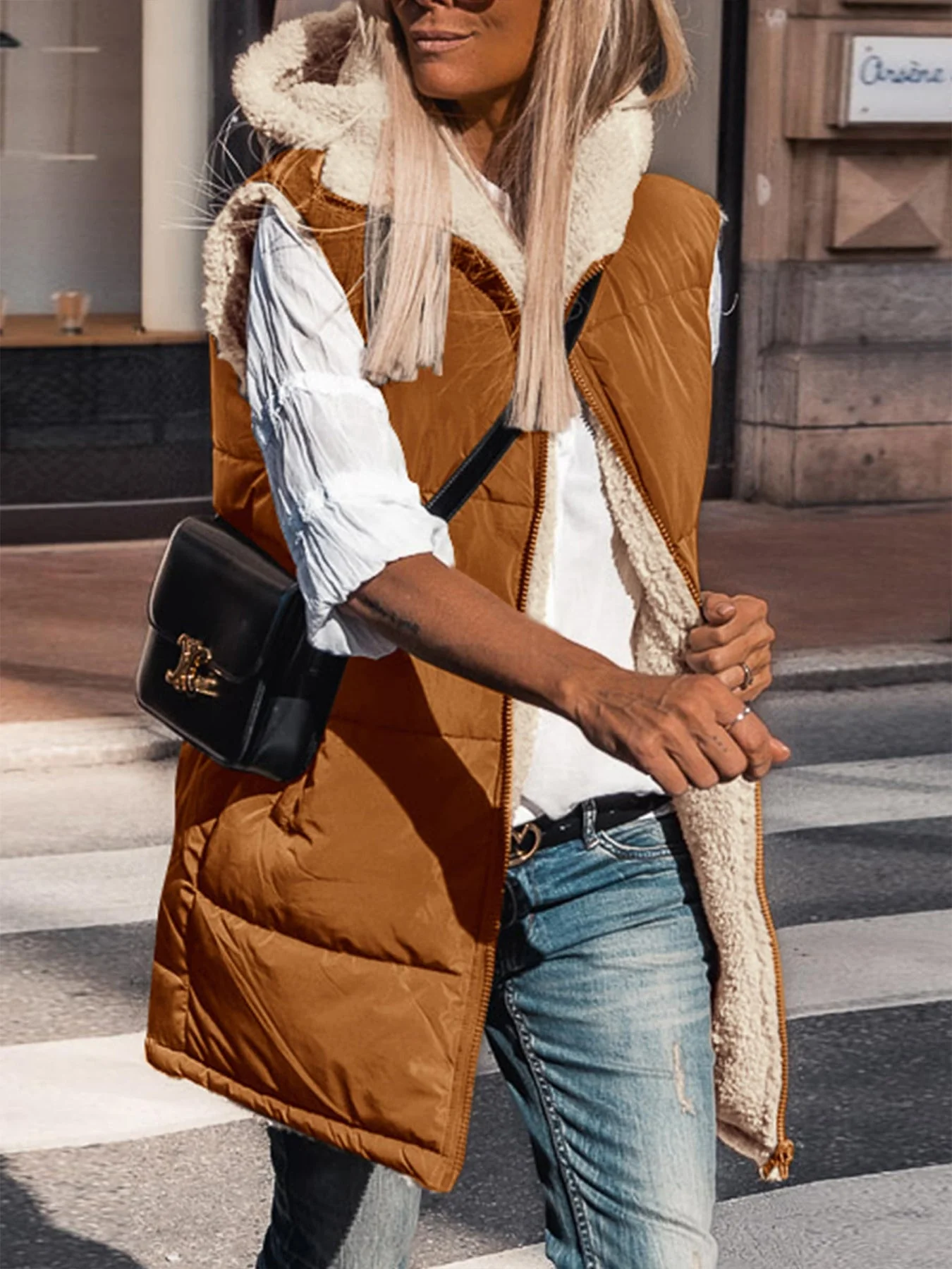 PRETTYGARDEN Womens Fall Reversible Vests Sleeveless Fleece Jacket Zip Up Hoodie Pockets Long Warm Winter Coat Outerwear - Image 18