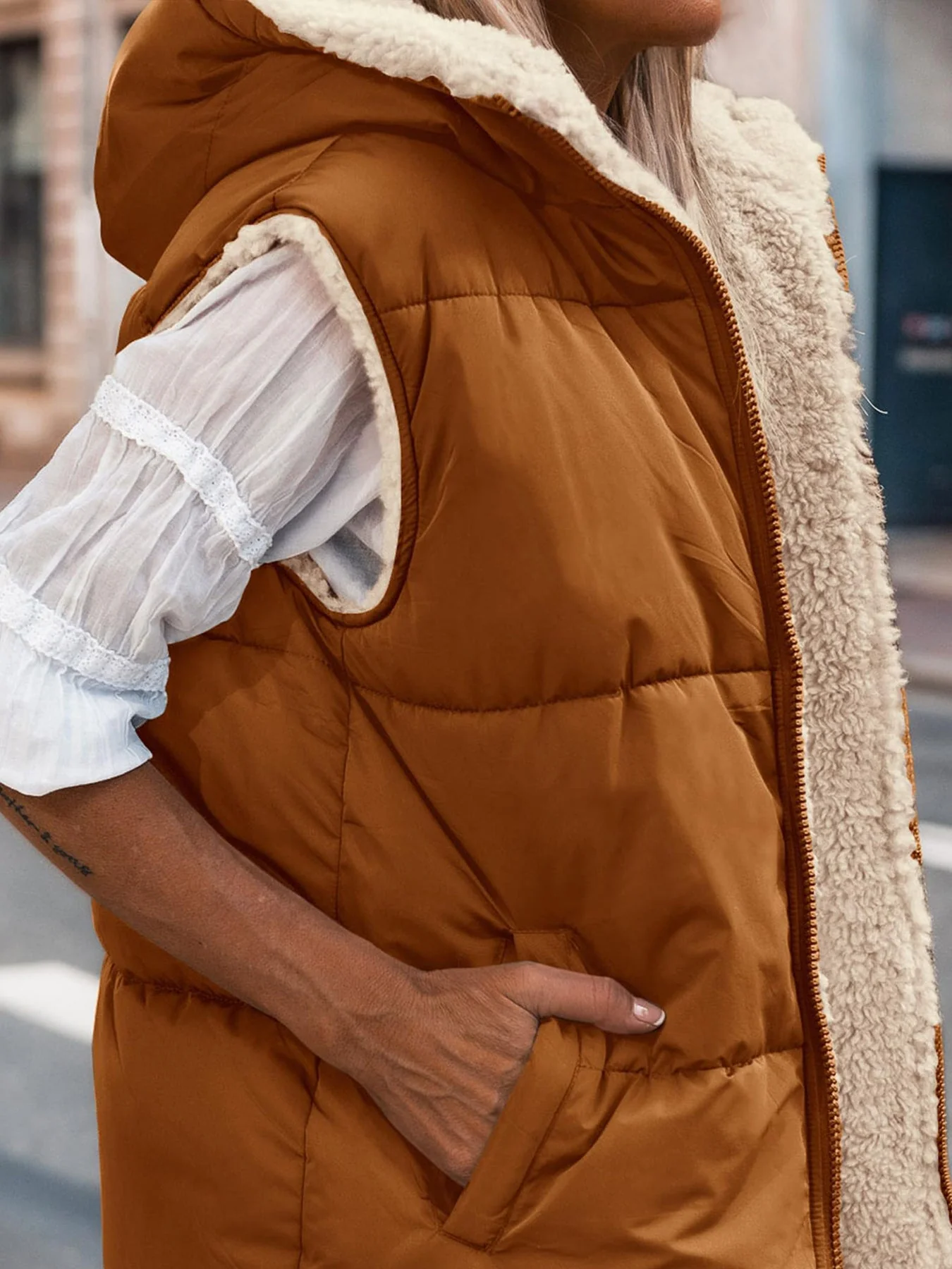 PRETTYGARDEN Womens Fall Reversible Vests Sleeveless Fleece Jacket Zip Up Hoodie Pockets Long Warm Winter Coat Outerwear - Image 19