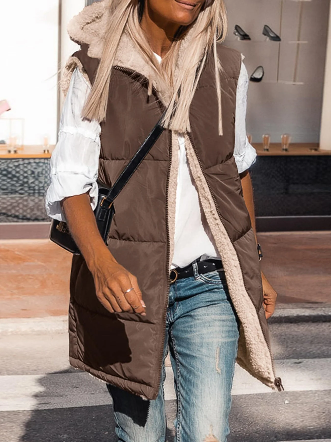 PRETTYGARDEN Womens Fall Reversible Vests Sleeveless Fleece Jacket Zip Up Hoodie Pockets Long Warm Winter Coat Outerwear - Image 20