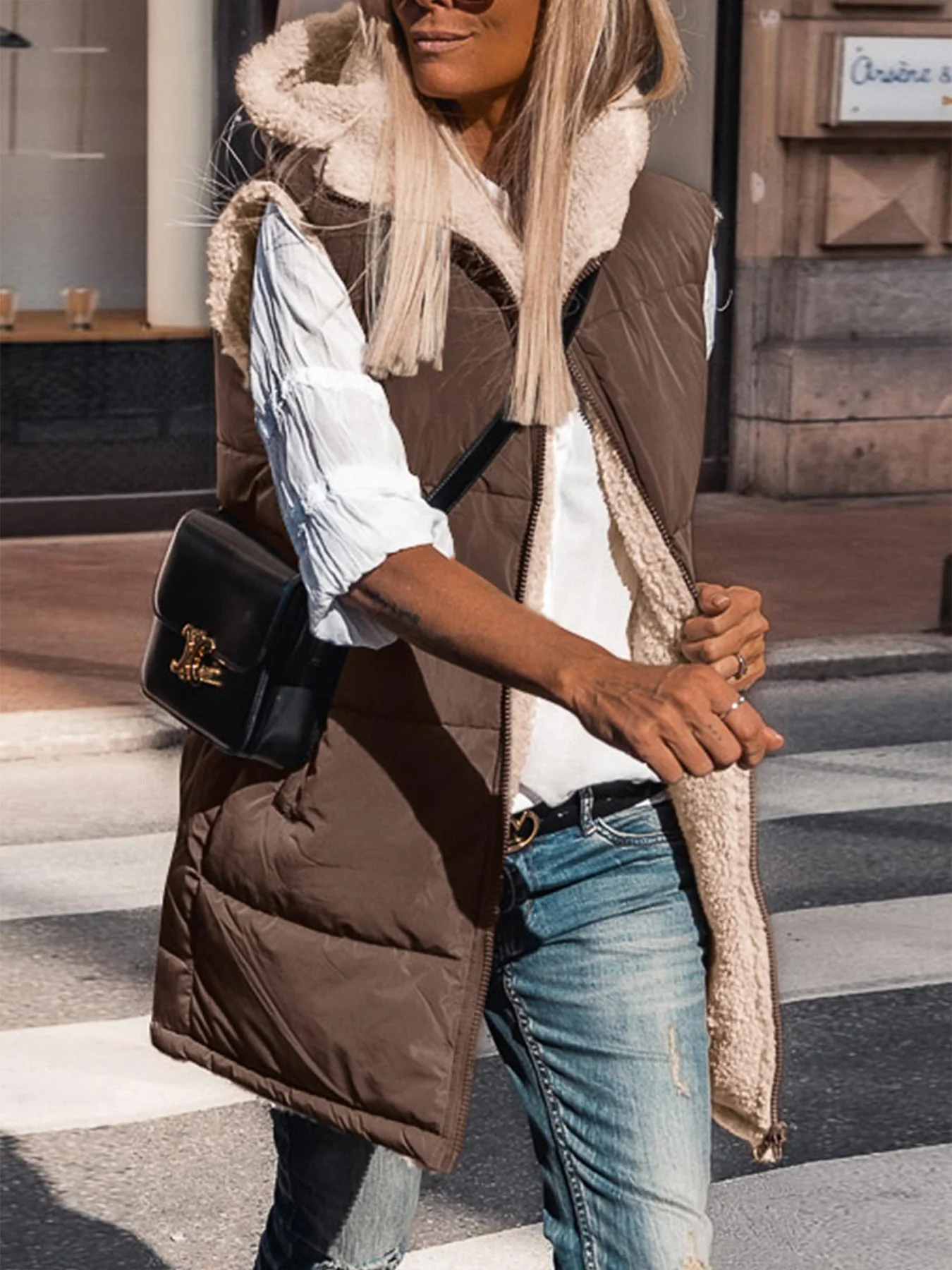 PRETTYGARDEN Womens Fall Reversible Vests Sleeveless Fleece Jacket Zip Up Hoodie Pockets Long Warm Winter Coat Outerwear - Image 21