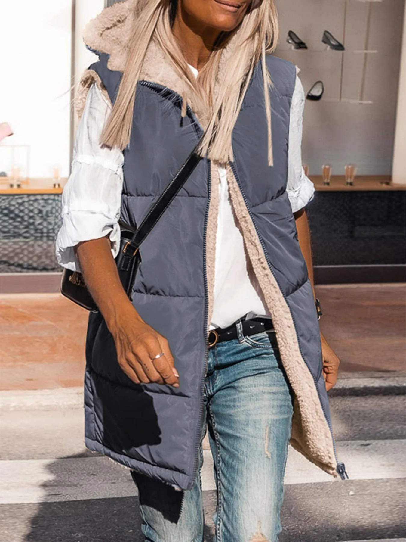 PRETTYGARDEN Womens Fall Reversible Vests Sleeveless Fleece Jacket Zip Up Hoodie Pockets Long Warm Winter Coat Outerwear - Image 29