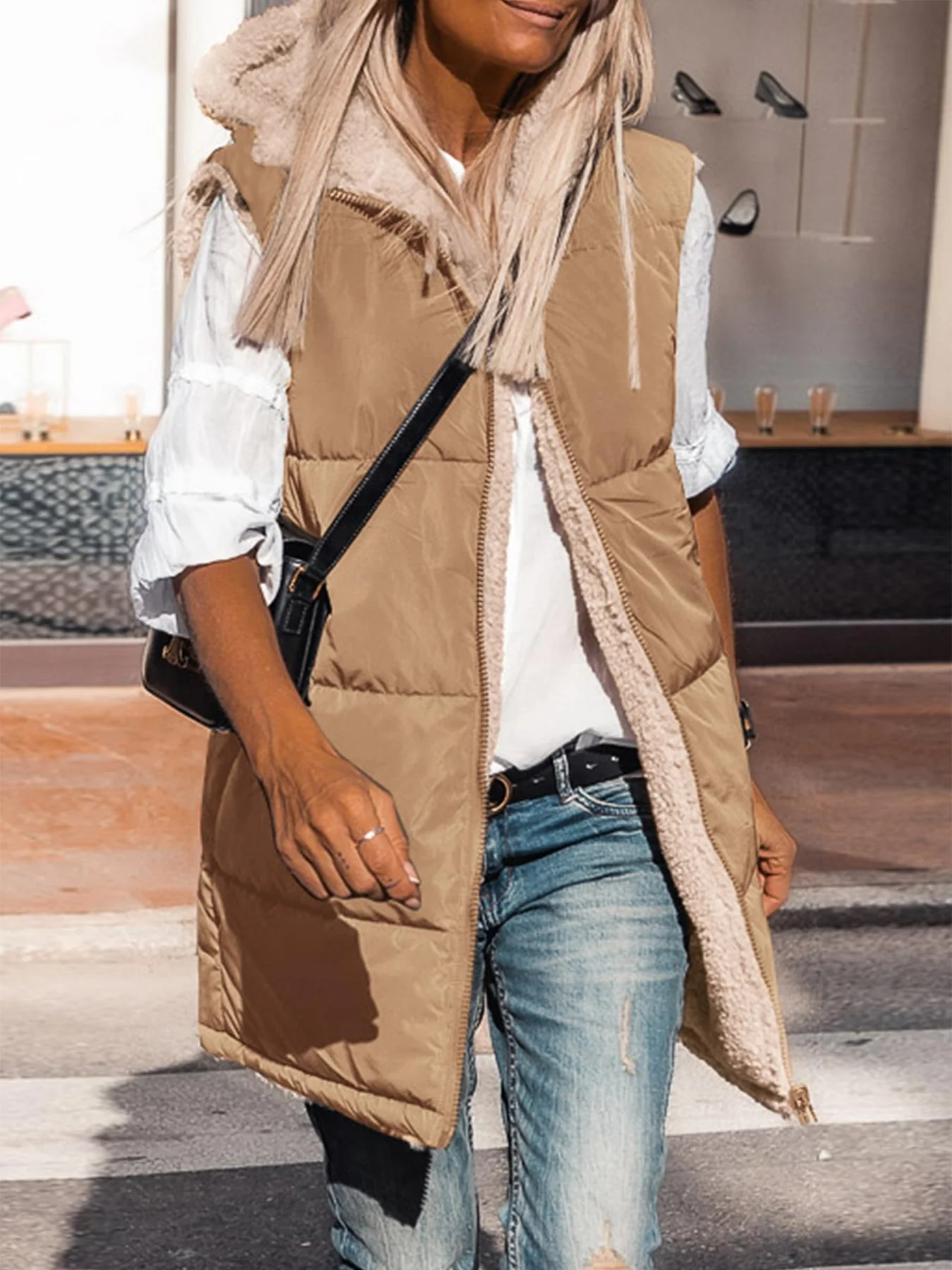 PRETTYGARDEN Womens Fall Reversible Vests Sleeveless Fleece Jacket Zip Up Hoodie Pockets Long Warm Winter Coat Outerwear - Image 3