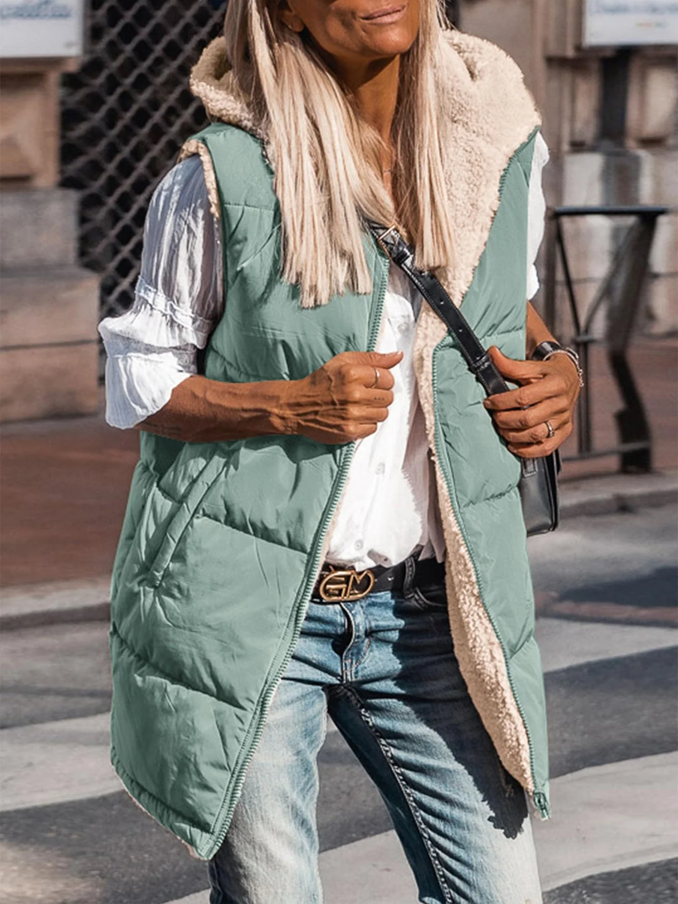 PRETTYGARDEN Womens Fall Reversible Vests Sleeveless Fleece Jacket Zip Up Hoodie Pockets Long Warm Winter Coat Outerwear - Image 32