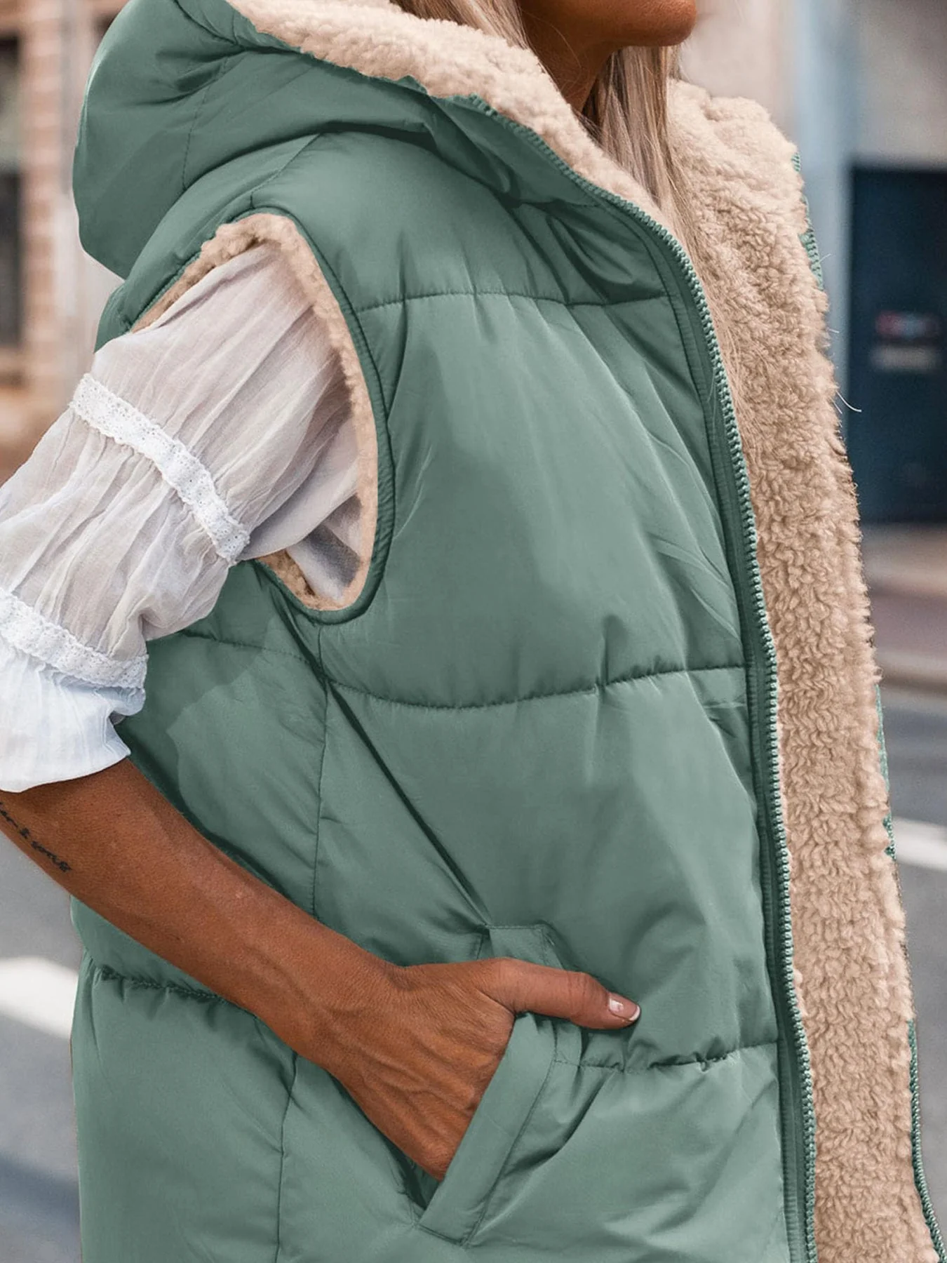 PRETTYGARDEN Womens Fall Reversible Vests Sleeveless Fleece Jacket Zip Up Hoodie Pockets Long Warm Winter Coat Outerwear - Image 34