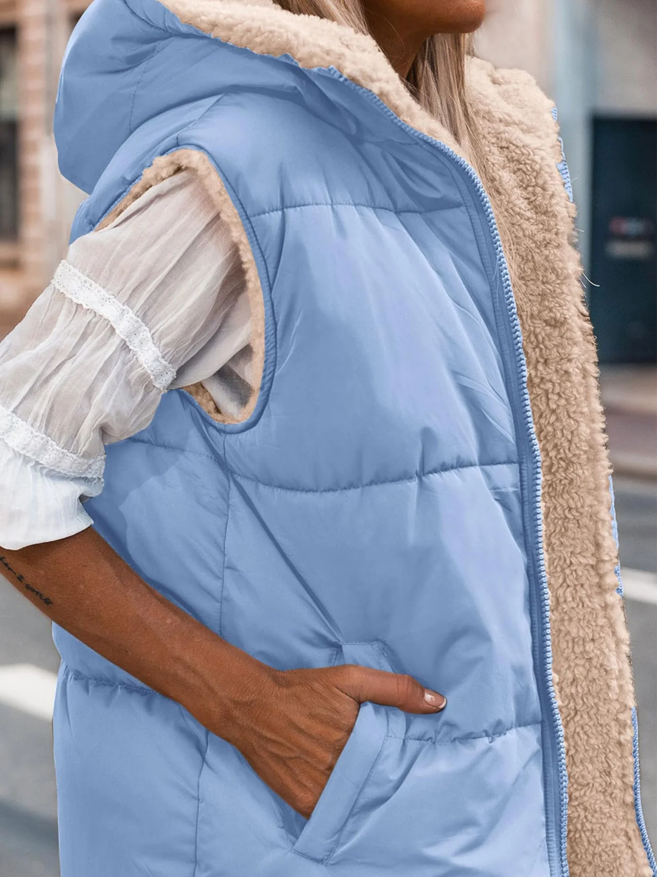 PRETTYGARDEN Womens Fall Reversible Vests Sleeveless Fleece Jacket Zip Up Hoodie Pockets Long Warm Winter Coat Outerwear - Image 37