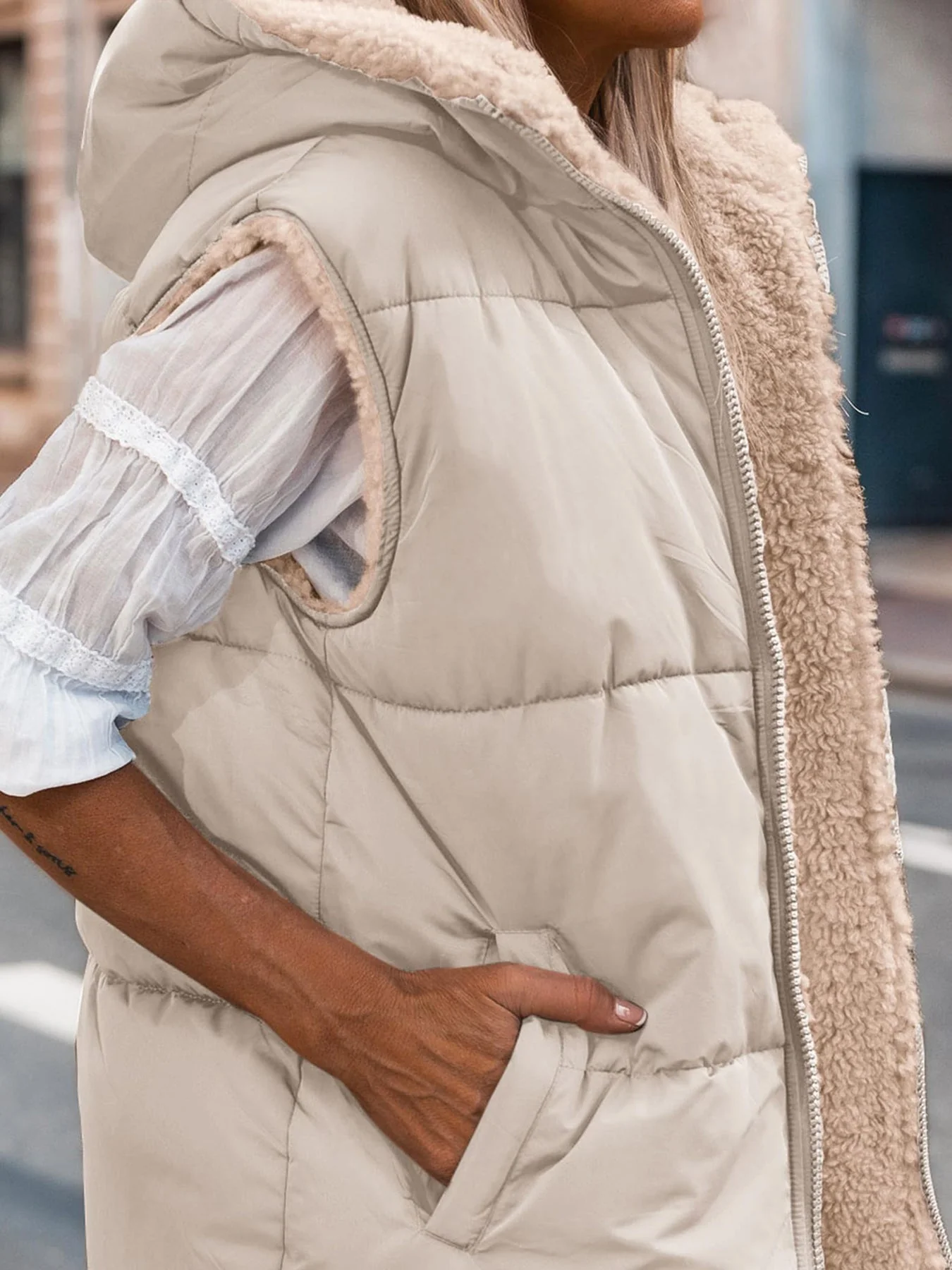 PRETTYGARDEN Womens Fall Reversible Vests Sleeveless Fleece Jacket Zip Up Hoodie Pockets Long Warm Winter Coat Outerwear - Image 40