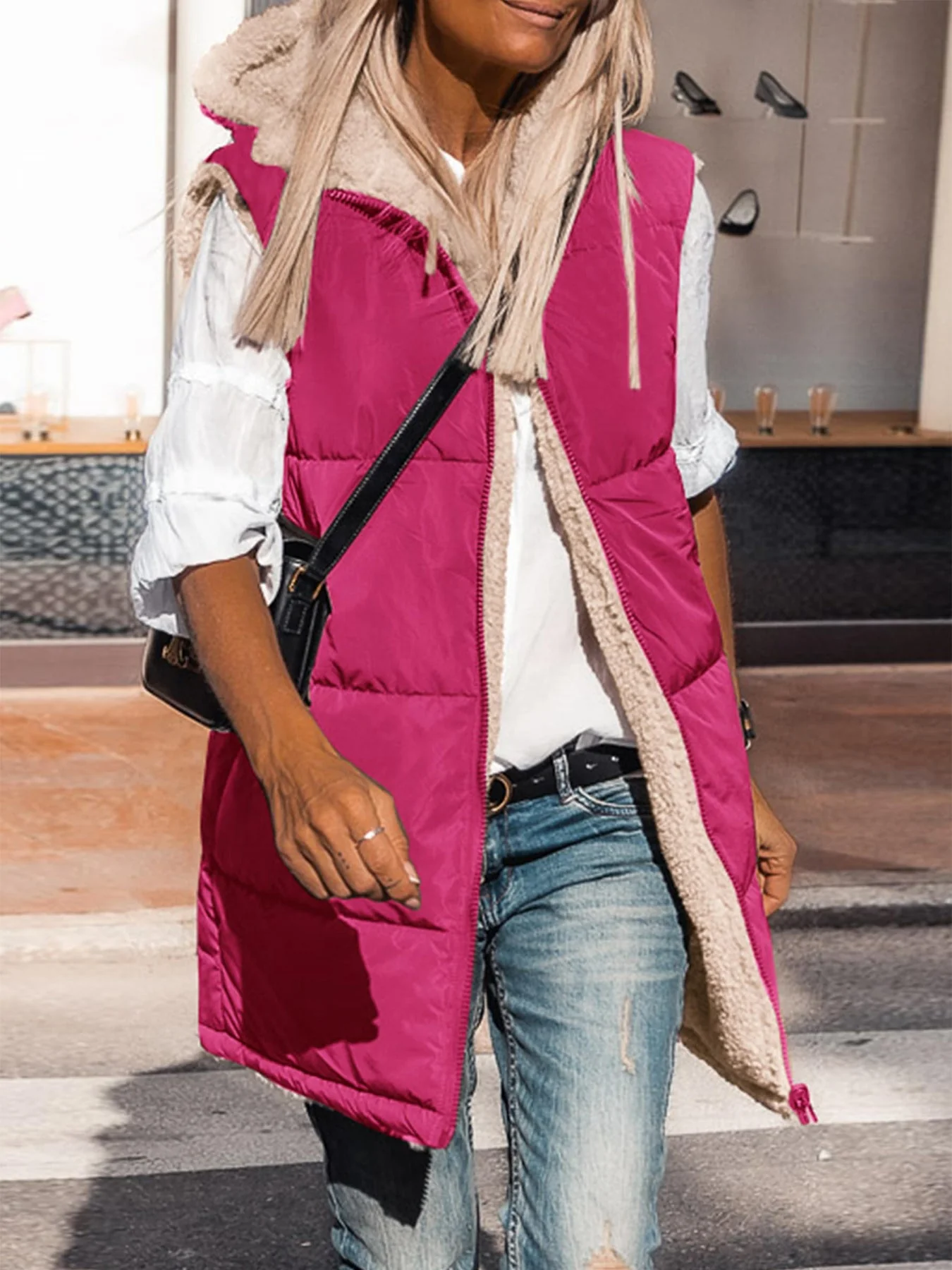 PRETTYGARDEN Womens Fall Reversible Vests Sleeveless Fleece Jacket Zip Up Hoodie Pockets Long Warm Winter Coat Outerwear - Image 43