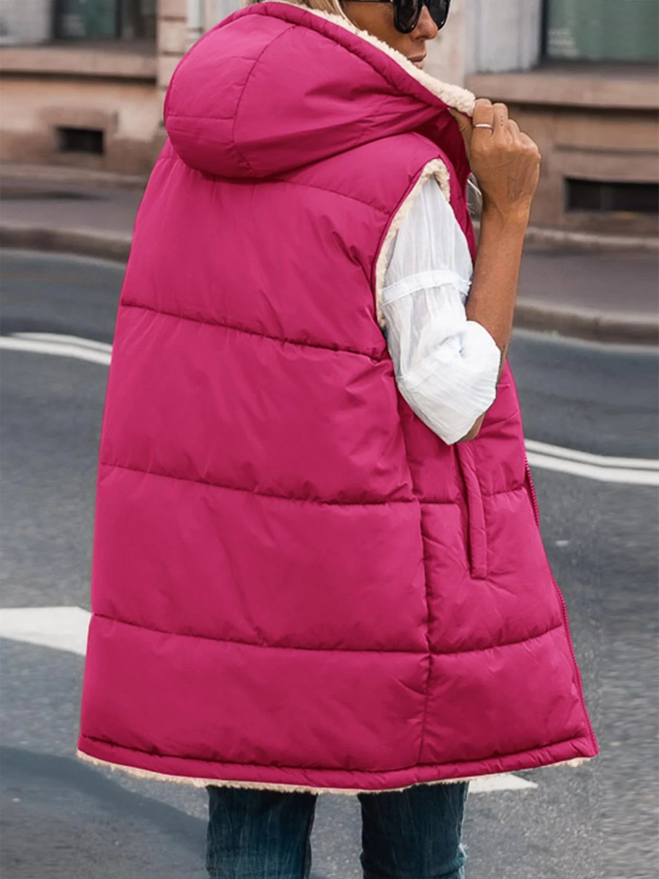 PRETTYGARDEN Womens Fall Reversible Vests Sleeveless Fleece Jacket Zip Up Hoodie Pockets Long Warm Winter Coat Outerwear - Image 44