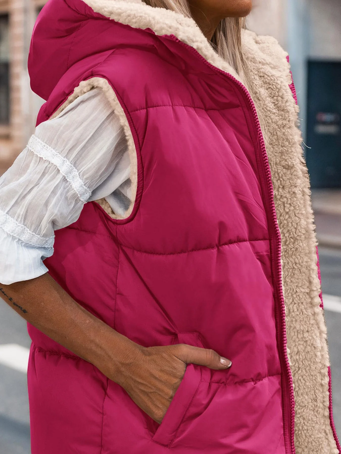 PRETTYGARDEN Womens Fall Reversible Vests Sleeveless Fleece Jacket Zip Up Hoodie Pockets Long Warm Winter Coat Outerwear - Image 47