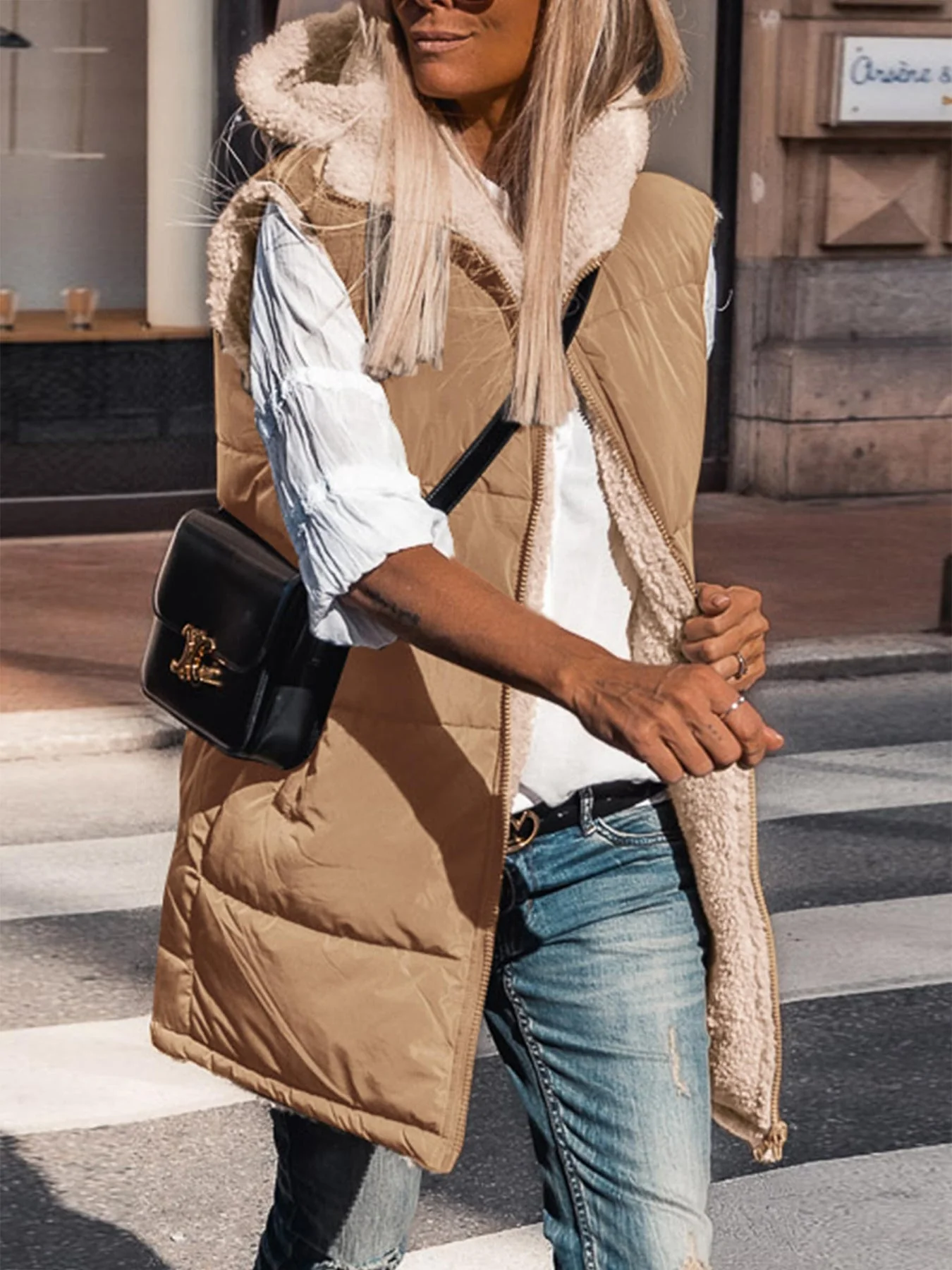 PRETTYGARDEN Womens Fall Reversible Vests Sleeveless Fleece Jacket Zip Up Hoodie Pockets Long Warm Winter Coat Outerwear - Image 5