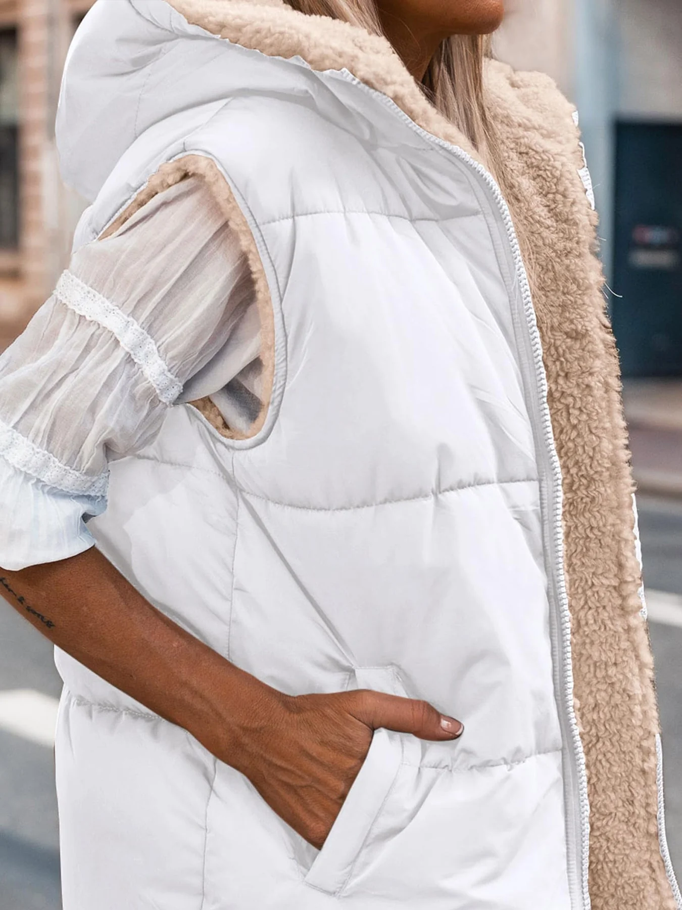 PRETTYGARDEN Womens Fall Reversible Vests Sleeveless Fleece Jacket Zip Up Hoodie Pockets Long Warm Winter Coat Outerwear - Image 50