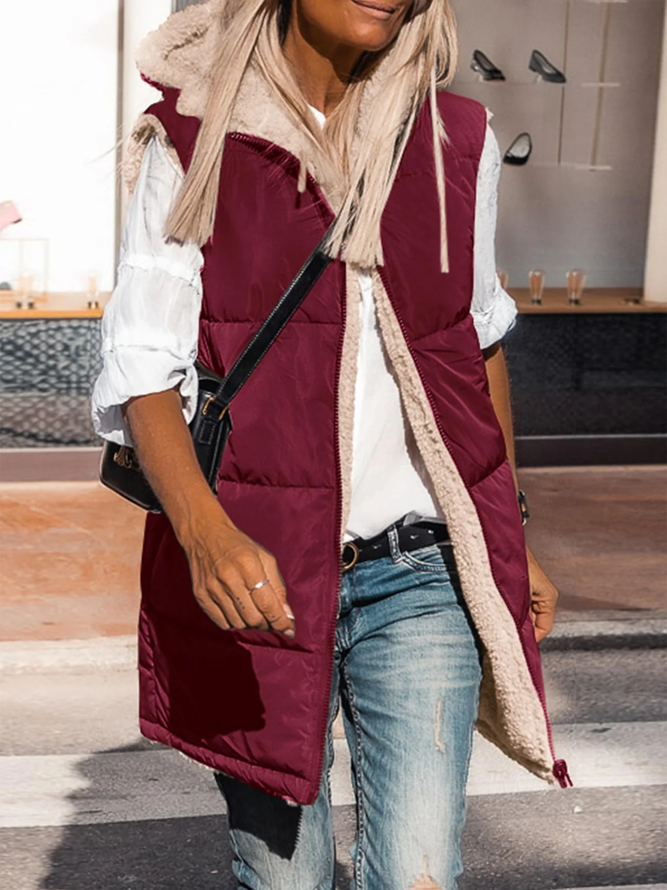 PRETTYGARDEN Womens Fall Reversible Vests Sleeveless Fleece Jacket Zip Up Hoodie Pockets Long Warm Winter Coat Outerwear - Image 51