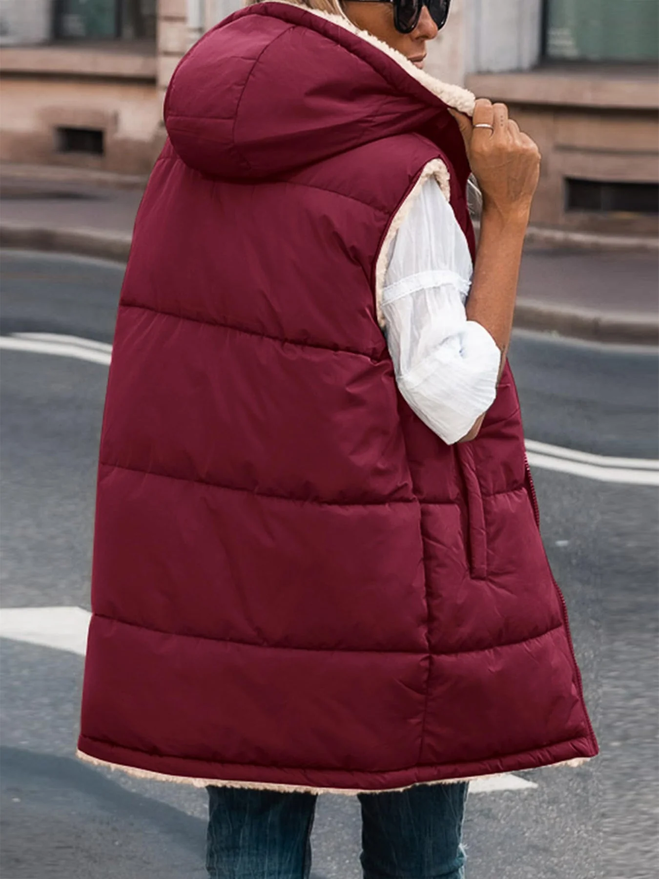 PRETTYGARDEN Womens Fall Reversible Vests Sleeveless Fleece Jacket Zip Up Hoodie Pockets Long Warm Winter Coat Outerwear - Image 59