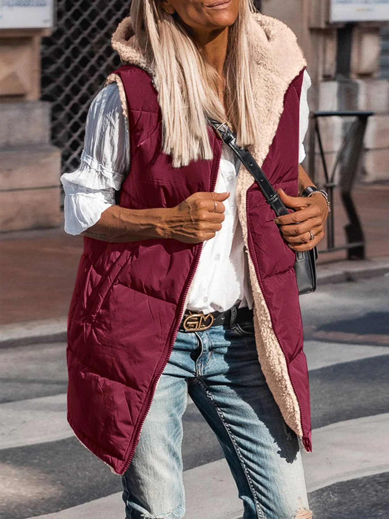 PRETTYGARDEN Womens Fall Reversible Vests Sleeveless Fleece Jacket Zip Up Hoodie Pockets Long Warm Winter Coat Outerwear - Image 60