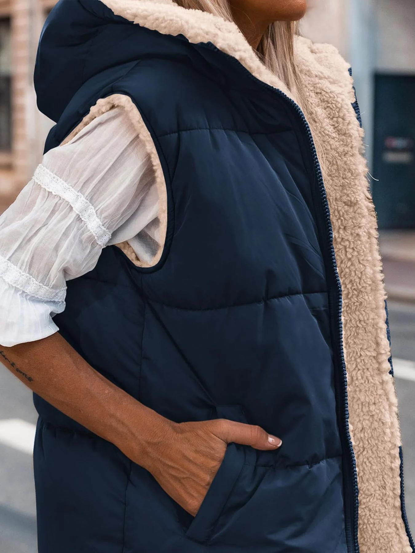 PRETTYGARDEN Womens Fall Reversible Vests Sleeveless Fleece Jacket Zip Up Hoodie Pockets Long Warm Winter Coat Outerwear - Image 65