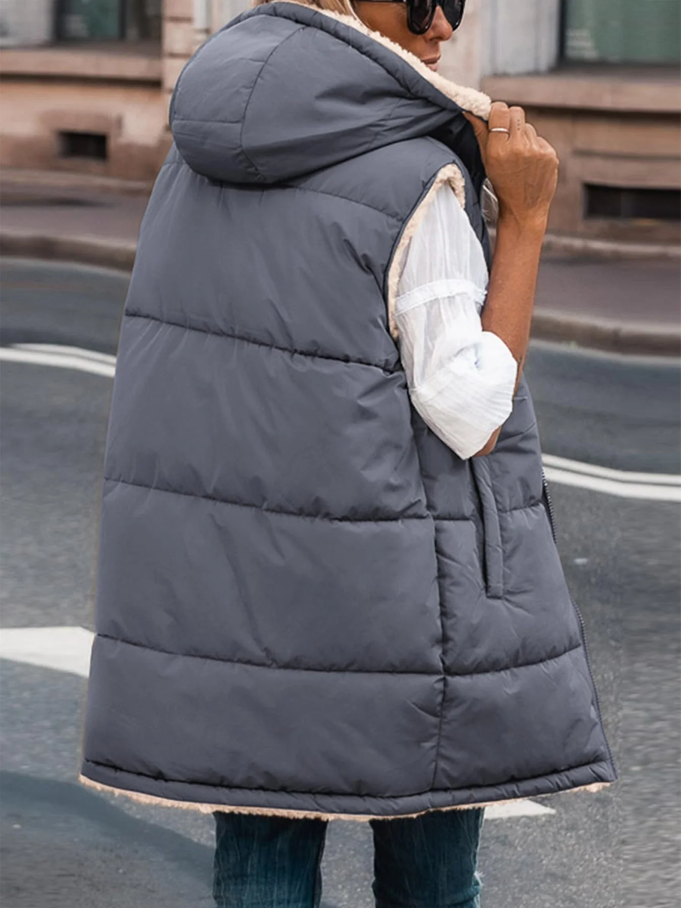 PRETTYGARDEN Womens Fall Reversible Vests Sleeveless Fleece Jacket Zip Up Hoodie Pockets Long Warm Winter Coat Outerwear - Image 78