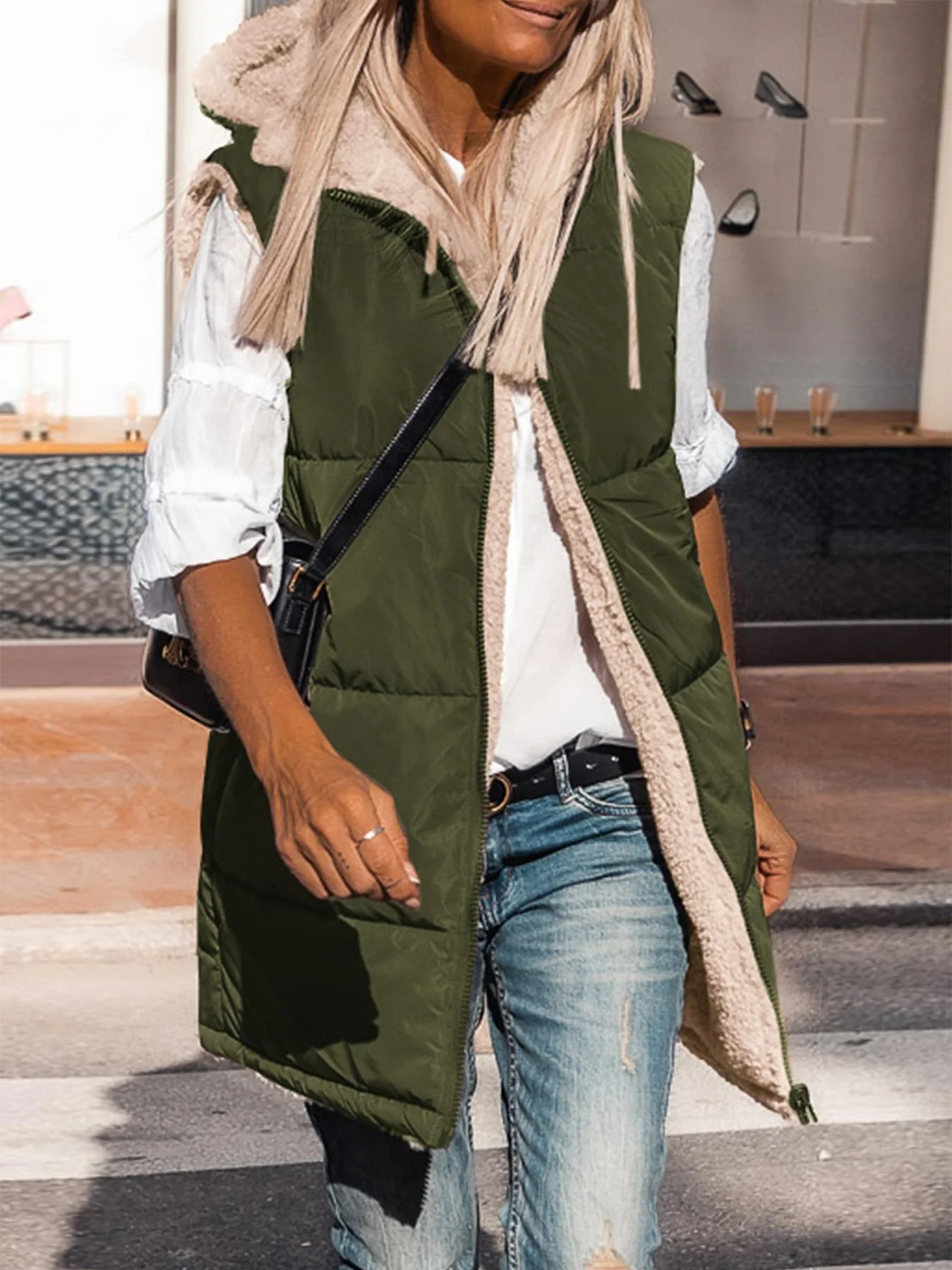 PRETTYGARDEN Womens Fall Reversible Vests Sleeveless Fleece Jacket Zip Up Hoodie Pockets Long Warm Winter Coat Outerwear - Image 8