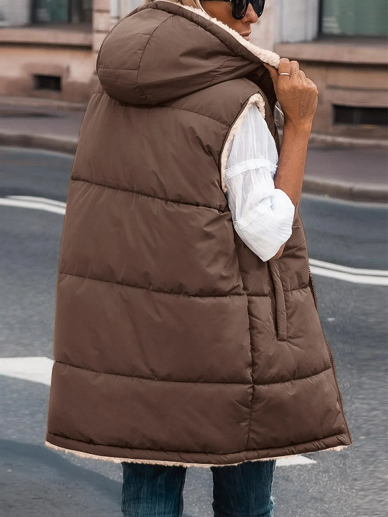 PRETTYGARDEN Womens Fall Reversible Vests Sleeveless Fleece Jacket Zip Up Hoodie Pockets Long Warm Winter Coat Outerwear - Image 83