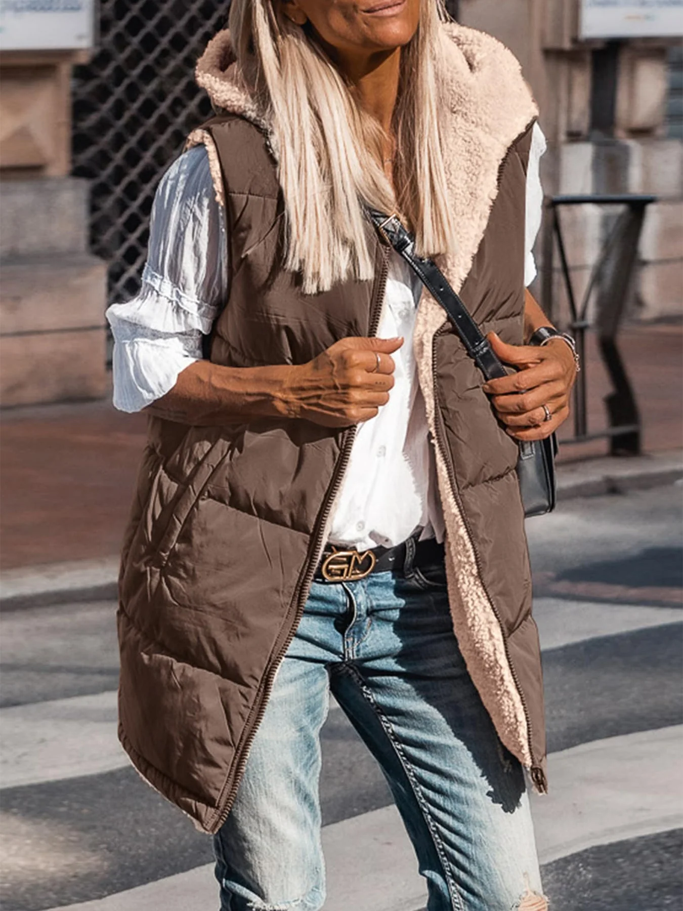 PRETTYGARDEN Womens Fall Reversible Vests Sleeveless Fleece Jacket Zip Up Hoodie Pockets Long Warm Winter Coat Outerwear - Image 84