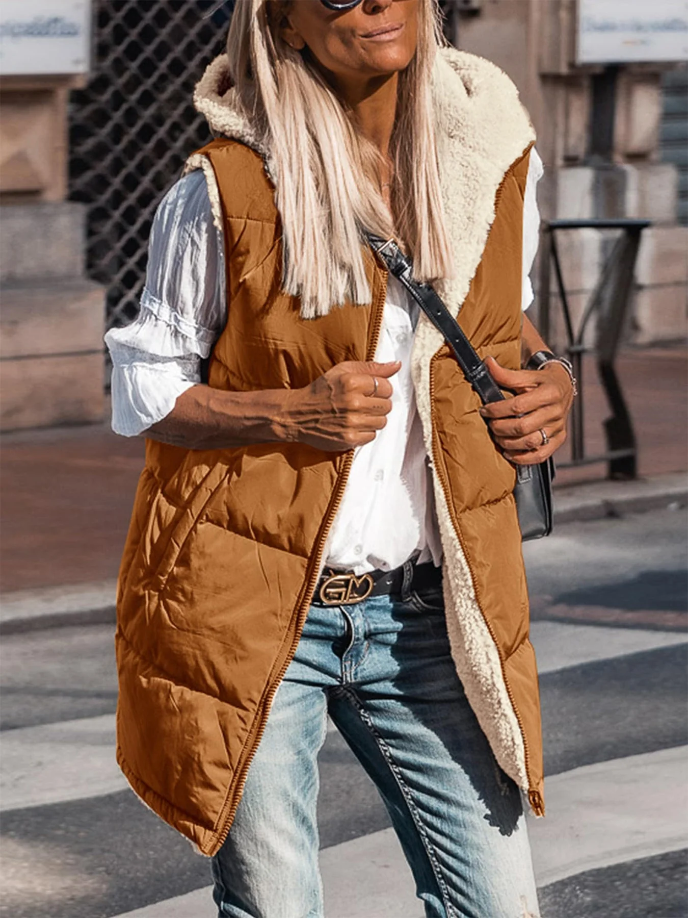 PRETTYGARDEN Womens Fall Reversible Vests Sleeveless Fleece Jacket Zip Up Hoodie Pockets Long Warm Winter Coat Outerwear - Image 86