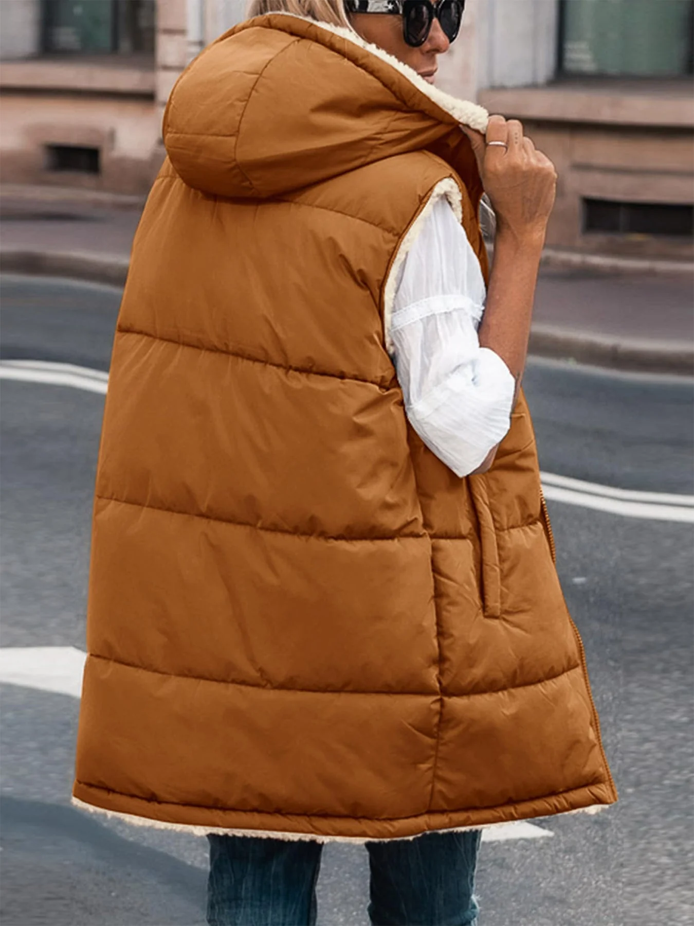 PRETTYGARDEN Womens Fall Reversible Vests Sleeveless Fleece Jacket Zip Up Hoodie Pockets Long Warm Winter Coat Outerwear - Image 87