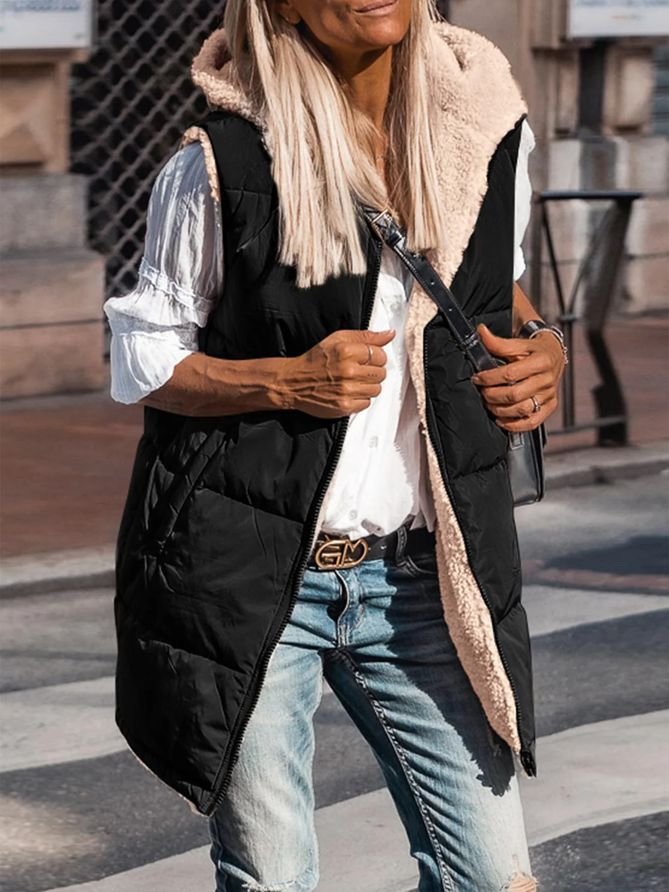 PRETTYGARDEN Womens Fall Reversible Vests Sleeveless Fleece Jacket Zip Up Hoodie Pockets Long Warm Winter Coat Outerwear - Image 89