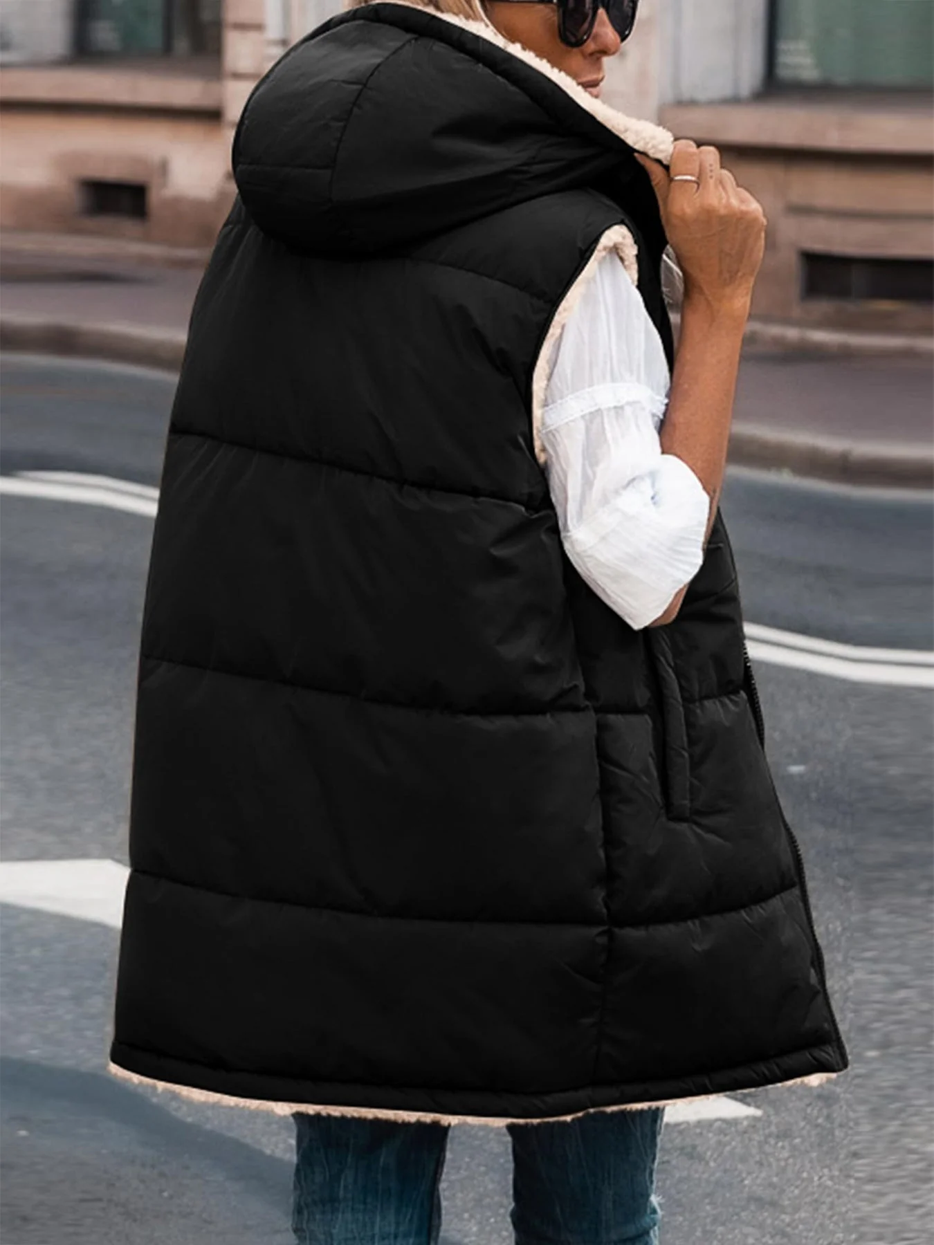 PRETTYGARDEN Womens Fall Reversible Vests Sleeveless Fleece Jacket Zip Up Hoodie Pockets Long Warm Winter Coat Outerwear - Image 90