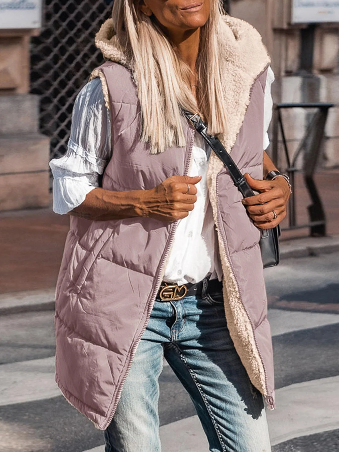 PRETTYGARDEN Womens Fall Reversible Vests Sleeveless Fleece Jacket Zip Up Hoodie Pockets Long Warm Winter Coat Outerwear - Image 92