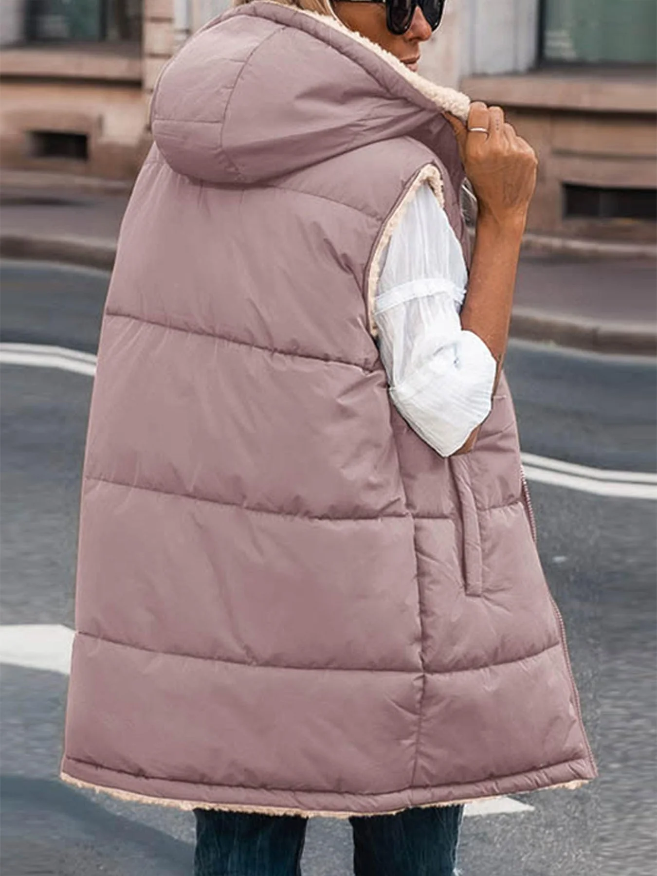 PRETTYGARDEN Womens Fall Reversible Vests Sleeveless Fleece Jacket Zip Up Hoodie Pockets Long Warm Winter Coat Outerwear - Image 93