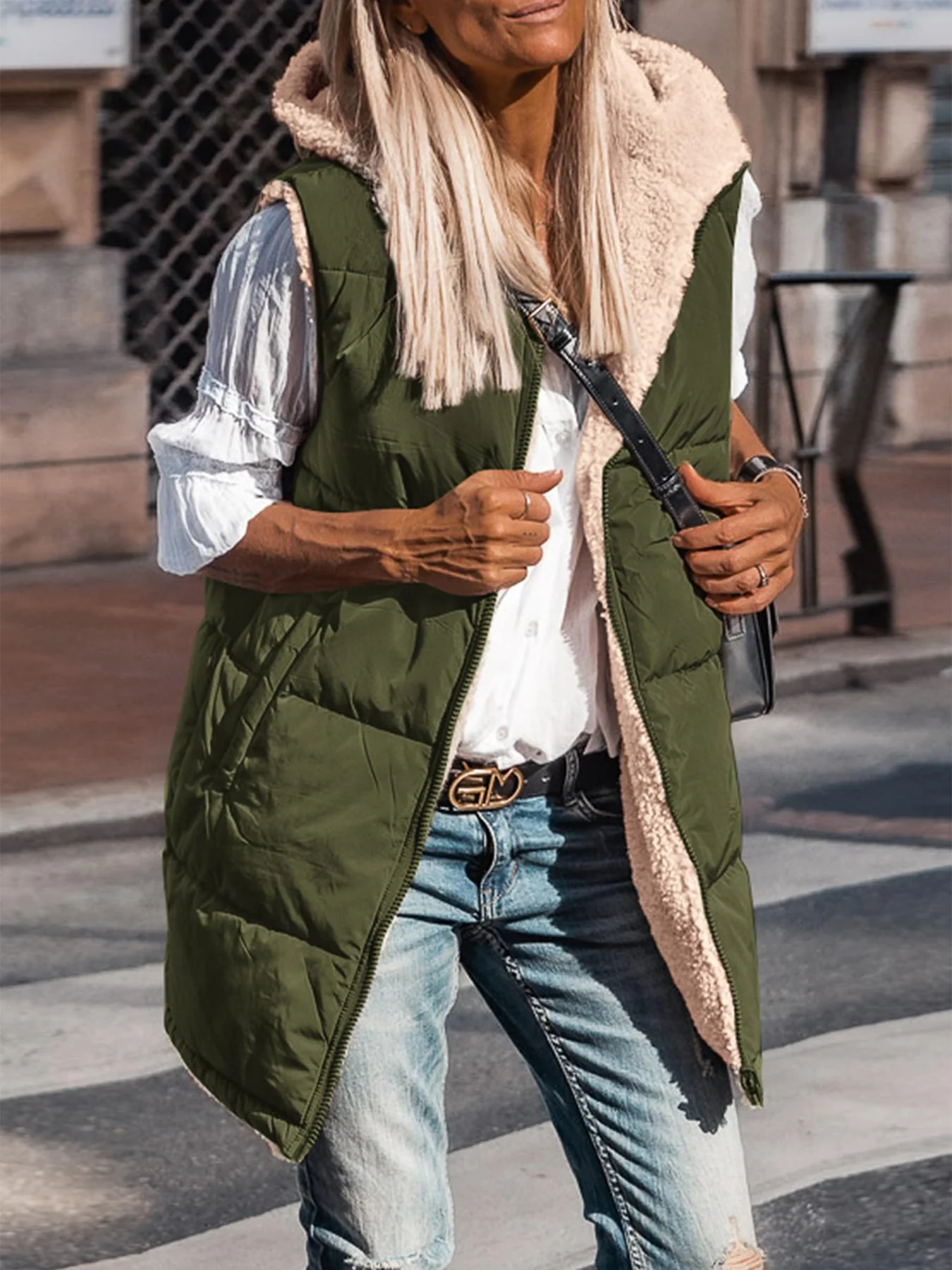 PRETTYGARDEN Womens Fall Reversible Vests Sleeveless Fleece Jacket Zip Up Hoodie Pockets Long Warm Winter Coat Outerwear - Image 95