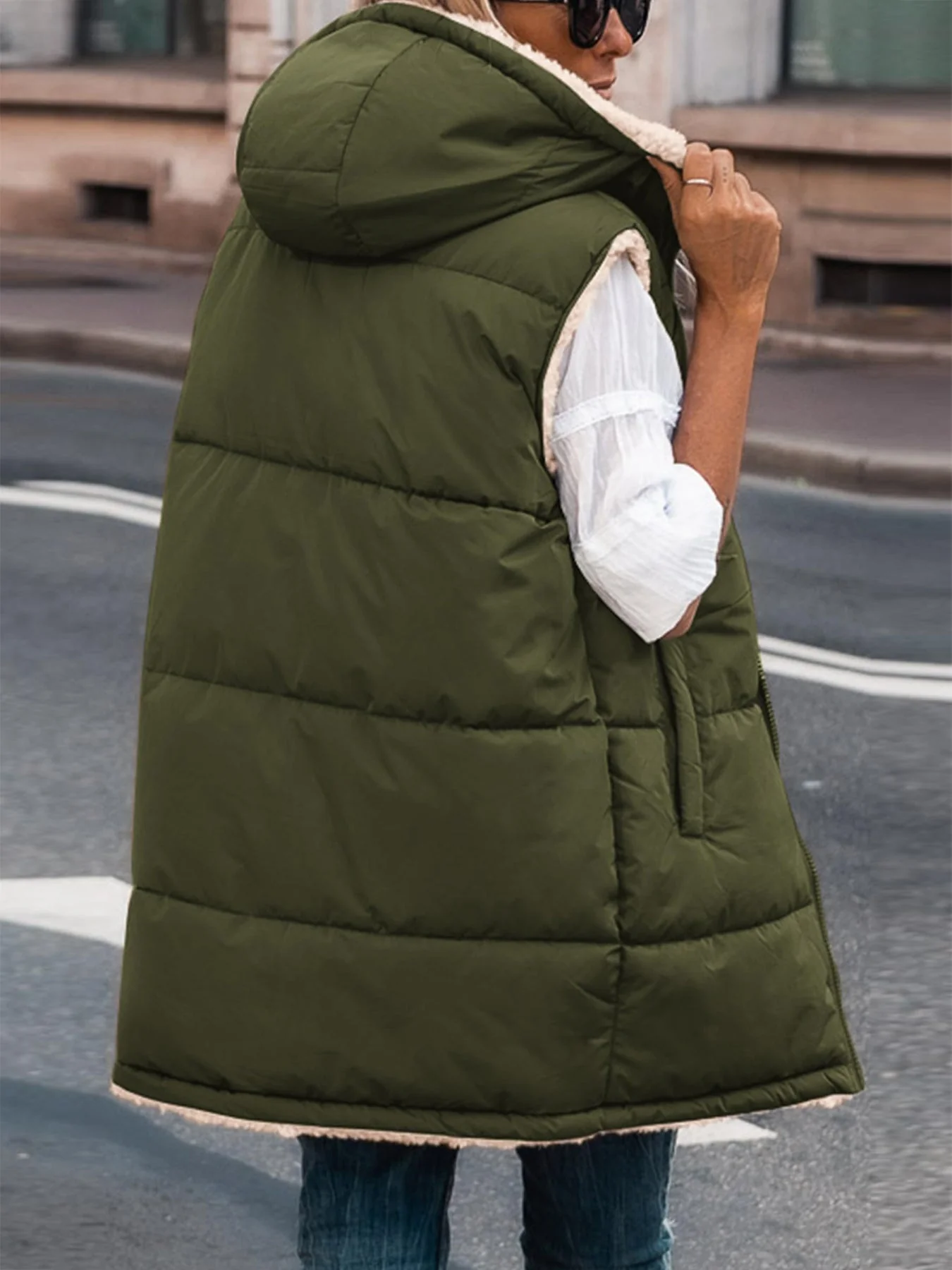 PRETTYGARDEN Womens Fall Reversible Vests Sleeveless Fleece Jacket Zip Up Hoodie Pockets Long Warm Winter Coat Outerwear - Image 96