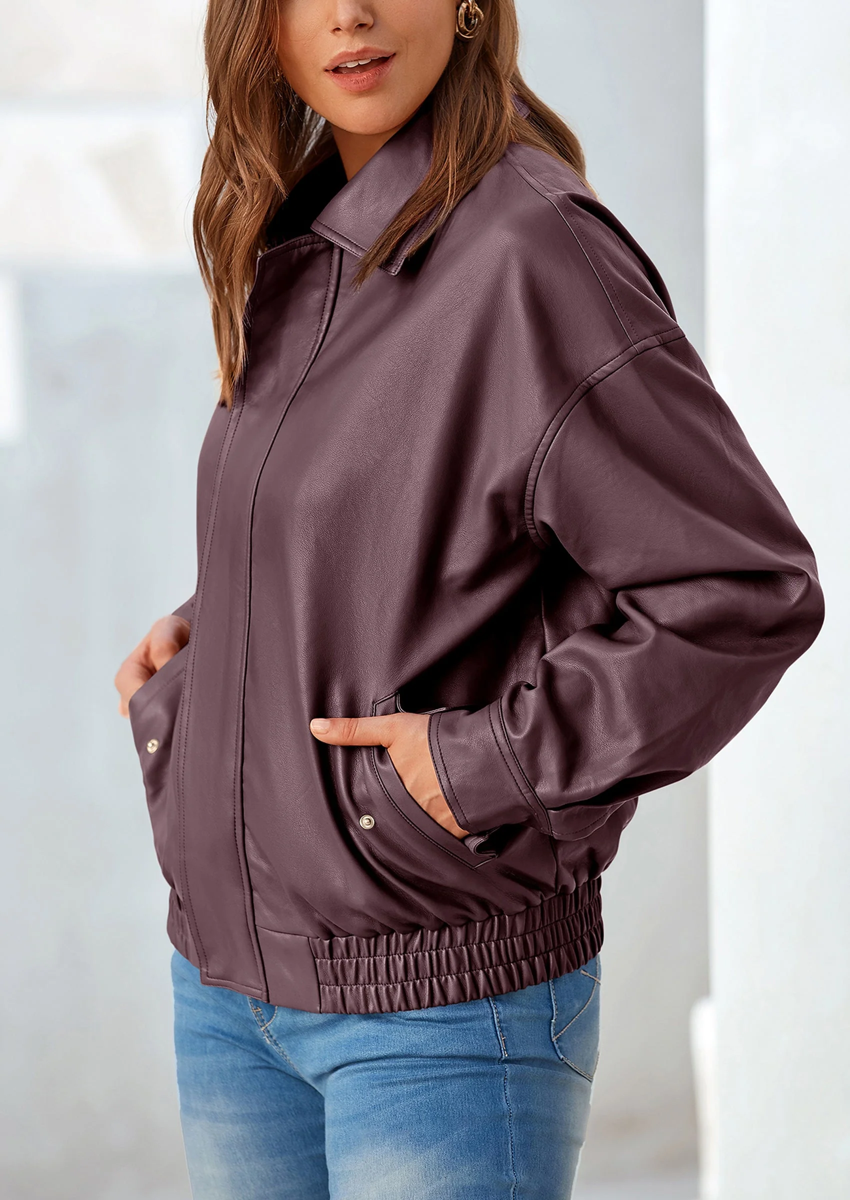 PRETTYGARDEN Women's Faux Leather Motorcycle Jacket Trendy Fall Spring Clothes Oversized Zip Up Winter Coat Outerwear - Image 10