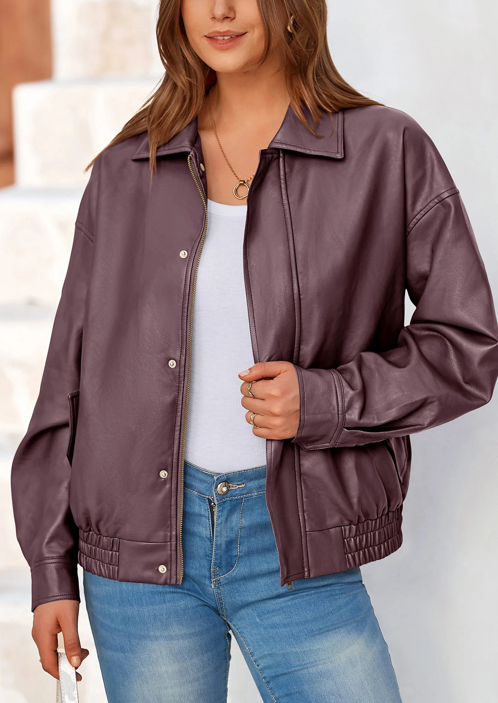 PRETTYGARDEN Women's Faux Leather Motorcycle Jacket Trendy Fall Spring Clothes Oversized Zip Up Winter Coat Outerwear - Image 11