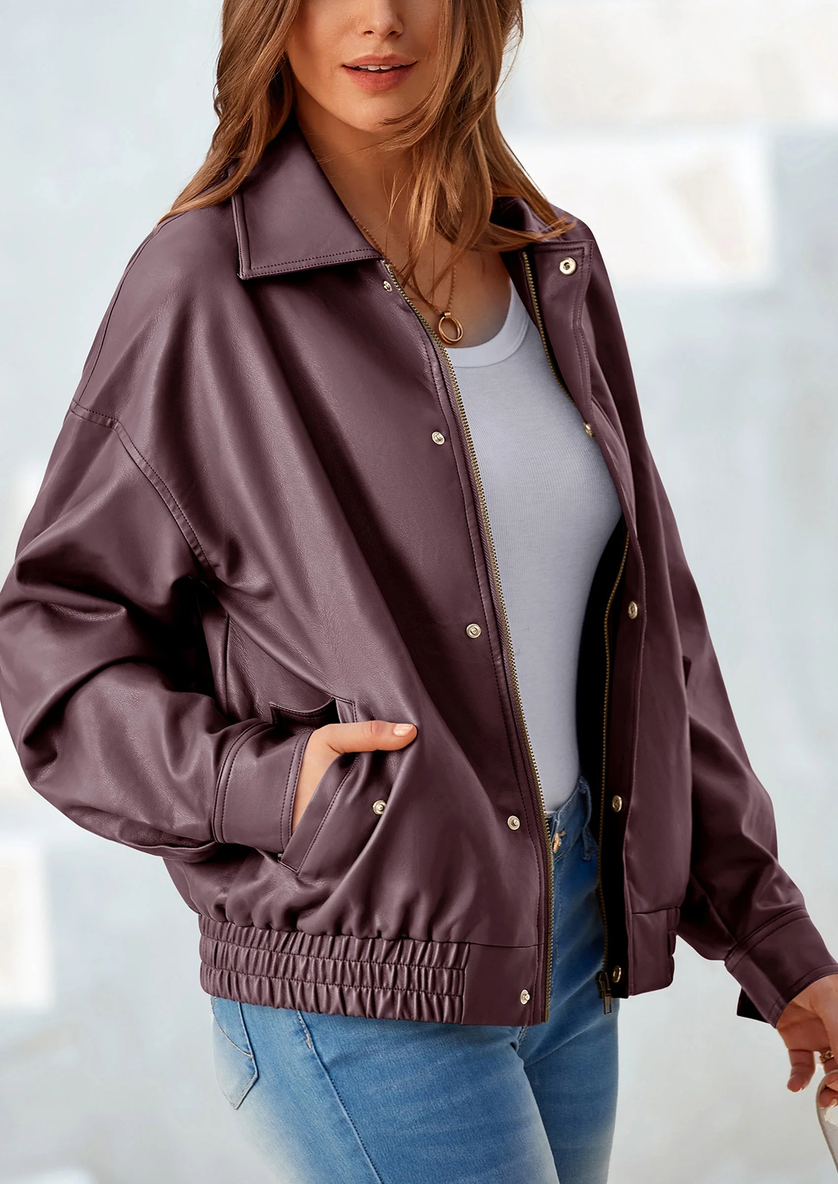 PRETTYGARDEN Women's Faux Leather Motorcycle Jacket Trendy Fall Spring Clothes Oversized Zip Up Winter Coat Outerwear - Image 12