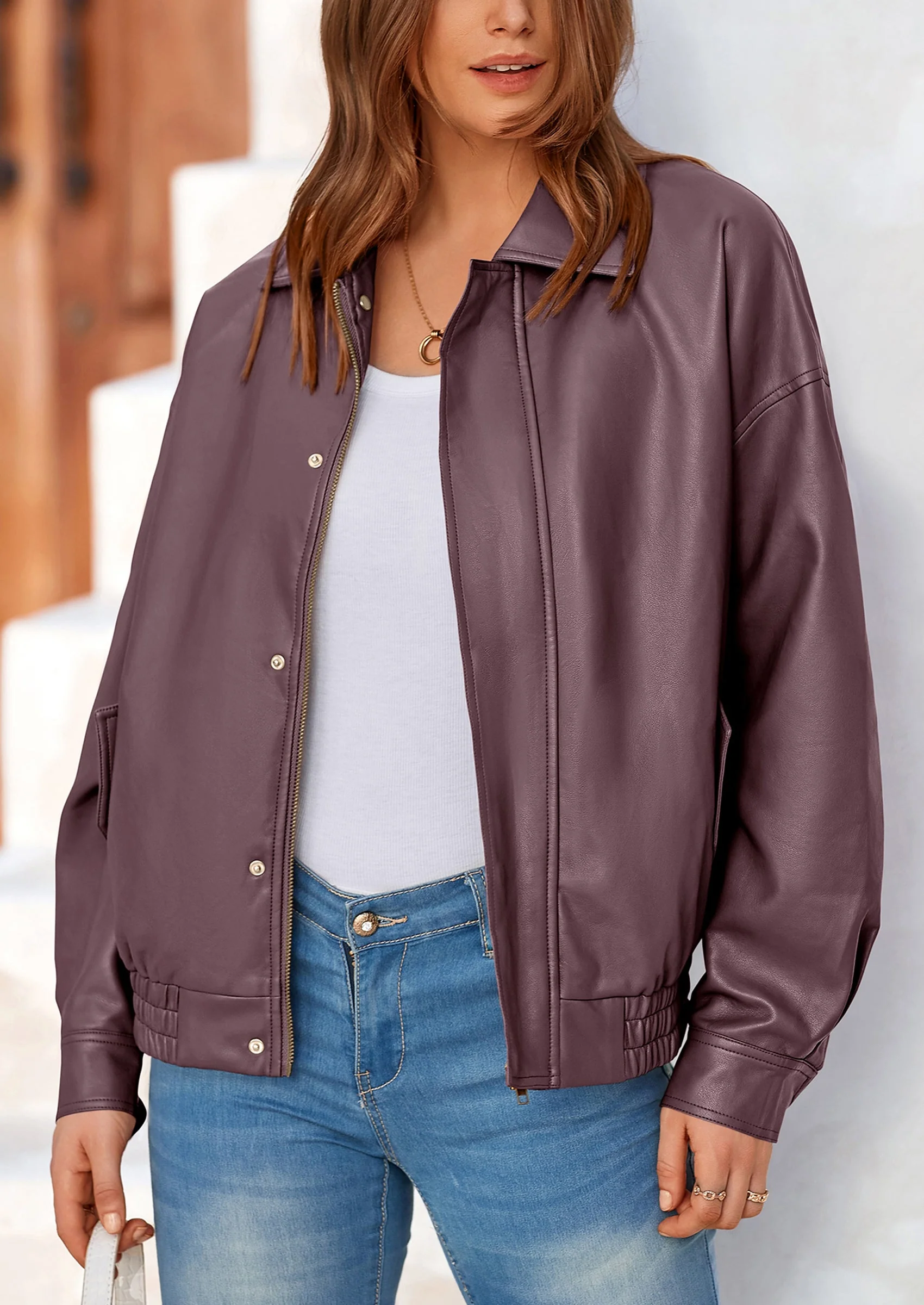 PRETTYGARDEN Women's Faux Leather Motorcycle Jacket Trendy Fall Spring Clothes Oversized Zip Up Winter Coat Outerwear - Image 14