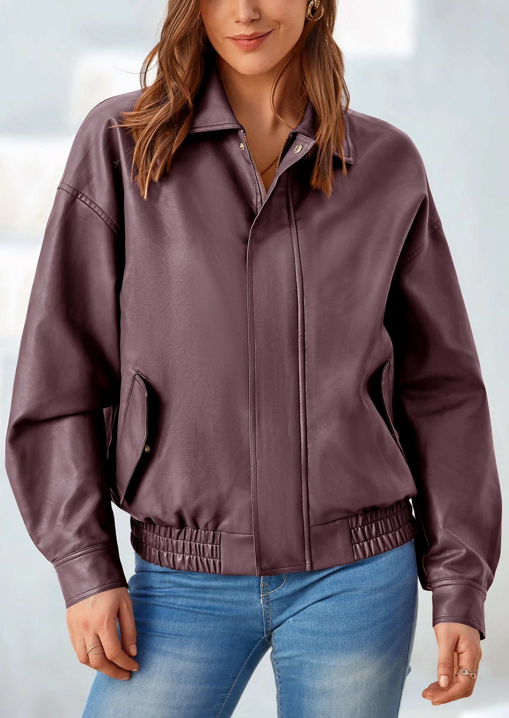 PRETTYGARDEN Women's Faux Leather Motorcycle Jacket Trendy Fall Spring Clothes Oversized Zip Up Winter Coat Outerwear - Image 15