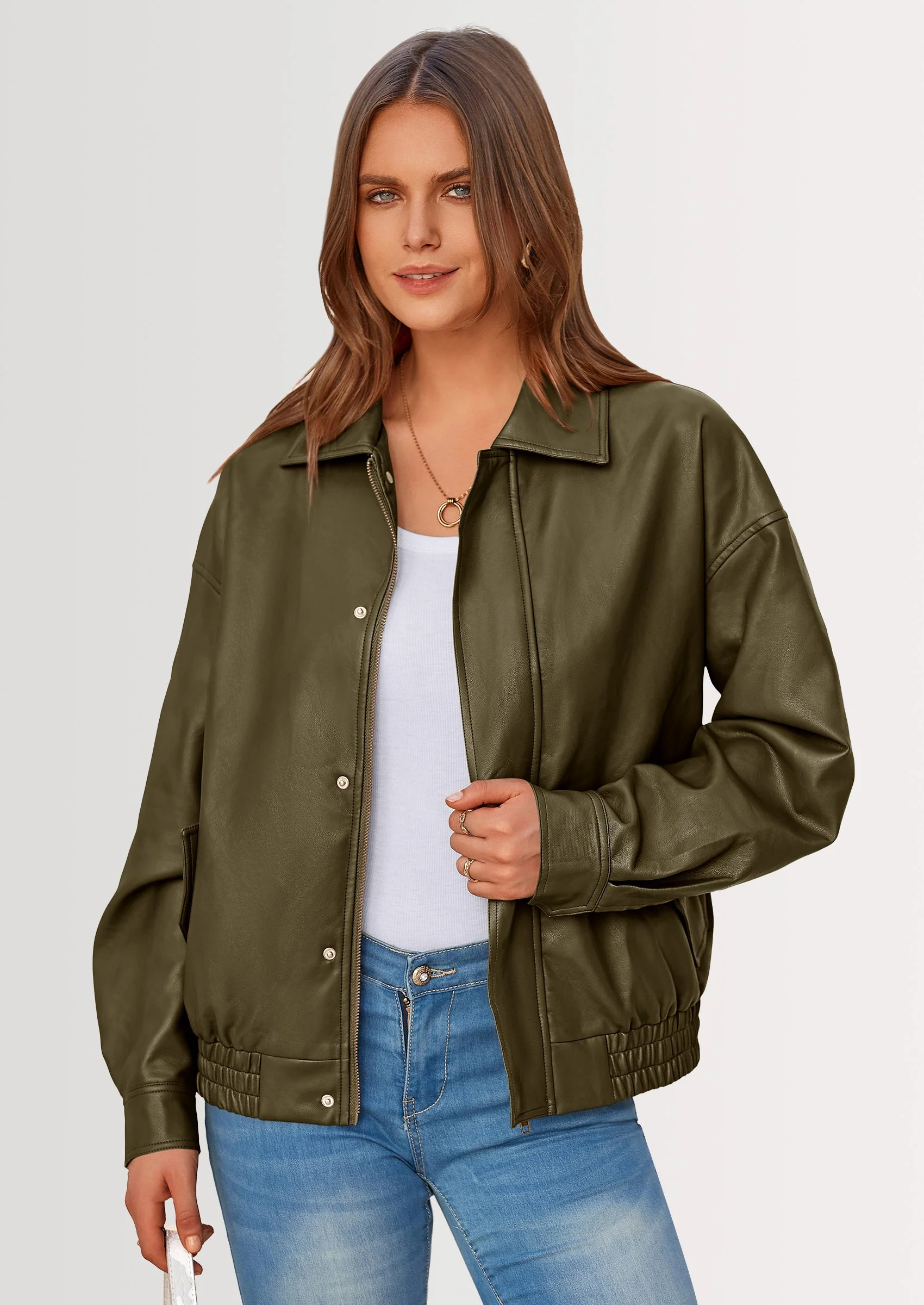 PRETTYGARDEN Women's Faux Leather Motorcycle Jacket Trendy Fall Spring Clothes Oversized Zip Up Winter Coat Outerwear - Image 16