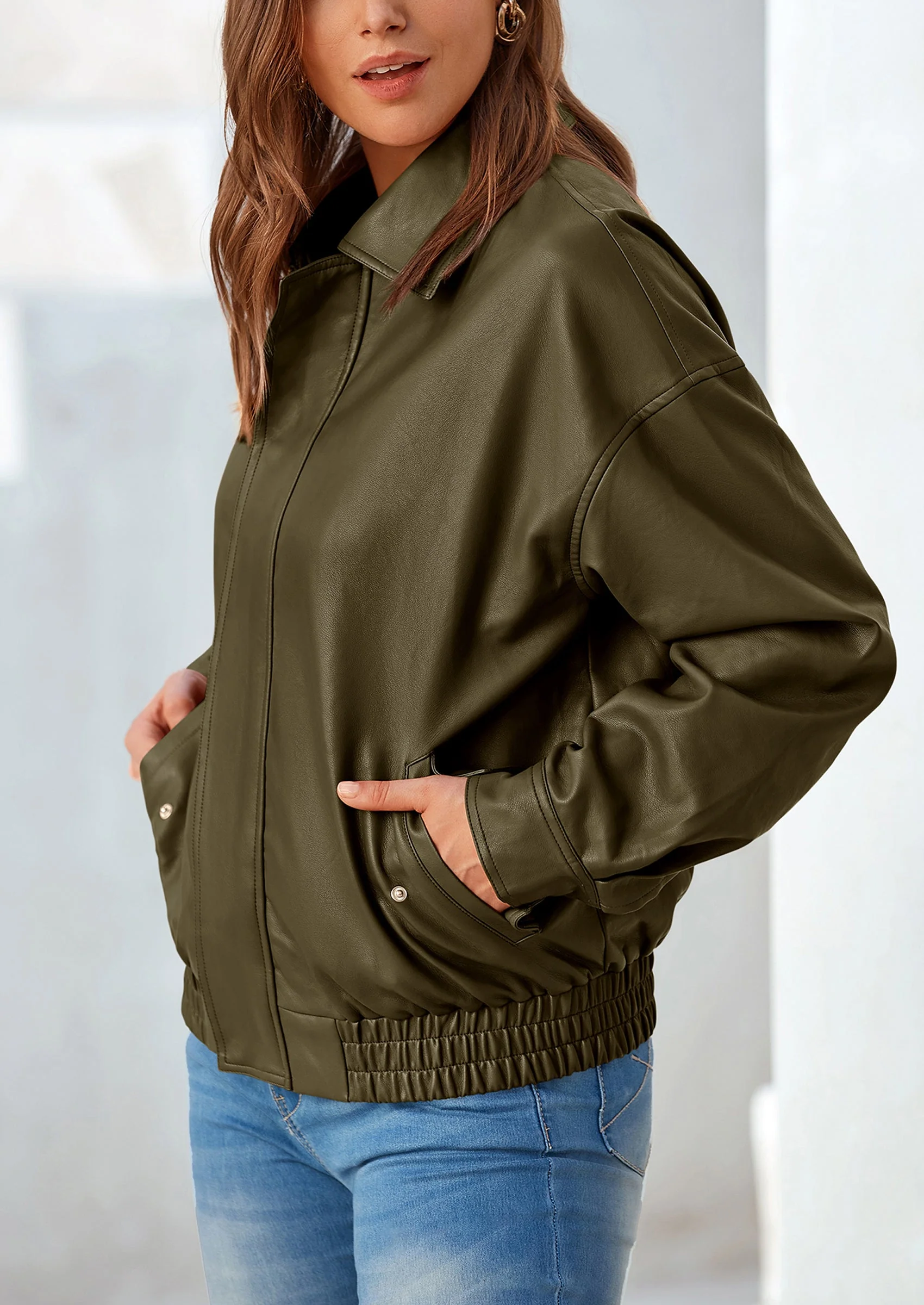 PRETTYGARDEN Women's Faux Leather Motorcycle Jacket Trendy Fall Spring Clothes Oversized Zip Up Winter Coat Outerwear - Image 17