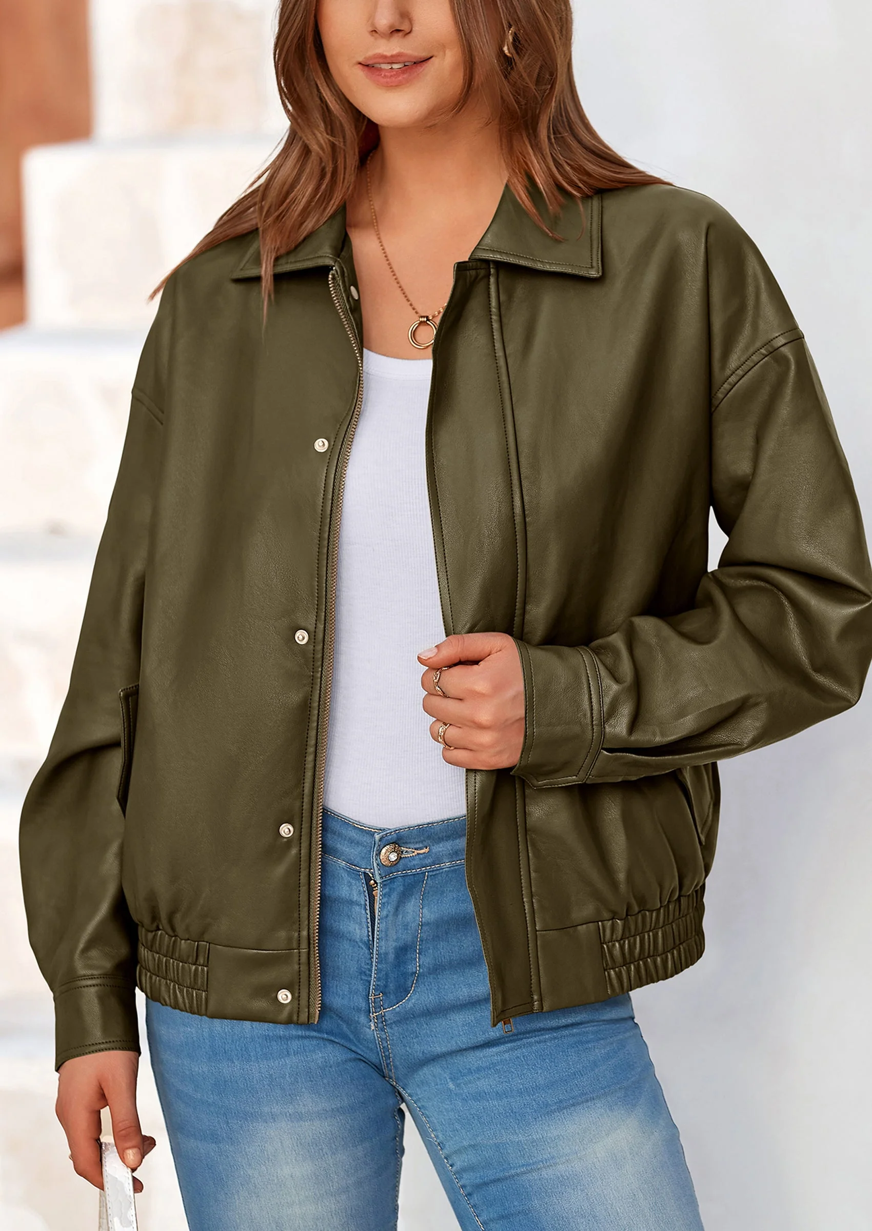 PRETTYGARDEN Women's Faux Leather Motorcycle Jacket Trendy Fall Spring Clothes Oversized Zip Up Winter Coat Outerwear - Image 18