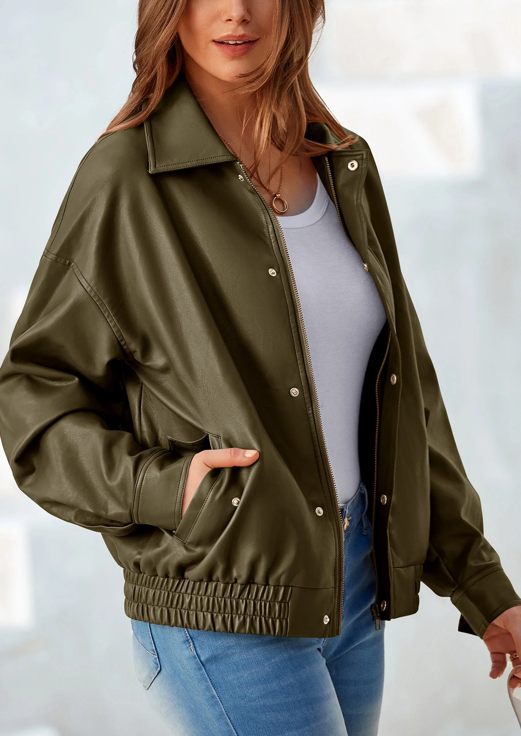 PRETTYGARDEN Women's Faux Leather Motorcycle Jacket Trendy Fall Spring Clothes Oversized Zip Up Winter Coat Outerwear - Image 20