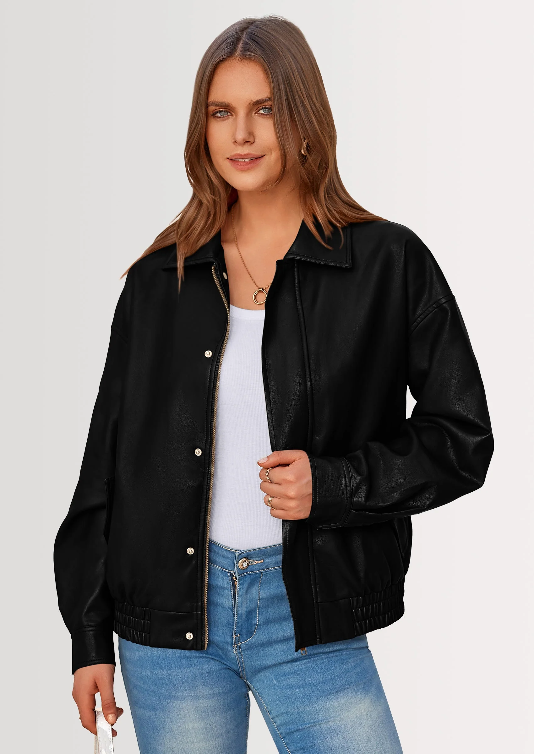 PRETTYGARDEN Women's Faux Leather Motorcycle Jacket Trendy Fall Spring Clothes Oversized Zip Up Winter Coat Outerwear - Image 23