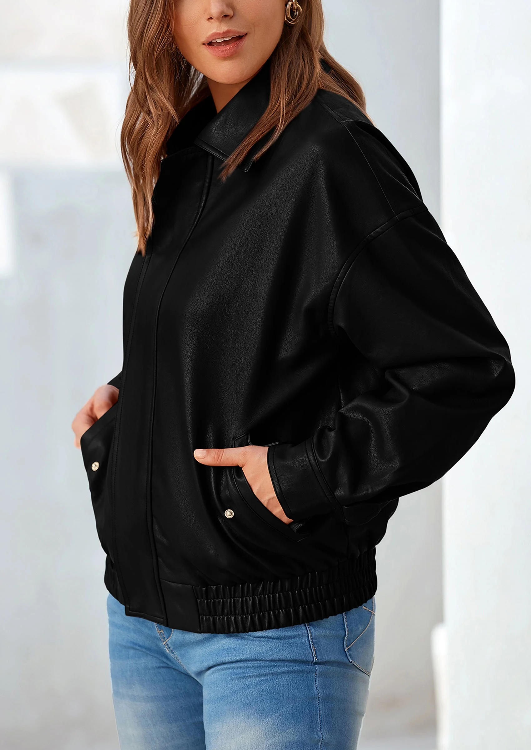 PRETTYGARDEN Women's Faux Leather Motorcycle Jacket Trendy Fall Spring Clothes Oversized Zip Up Winter Coat Outerwear - Image 24