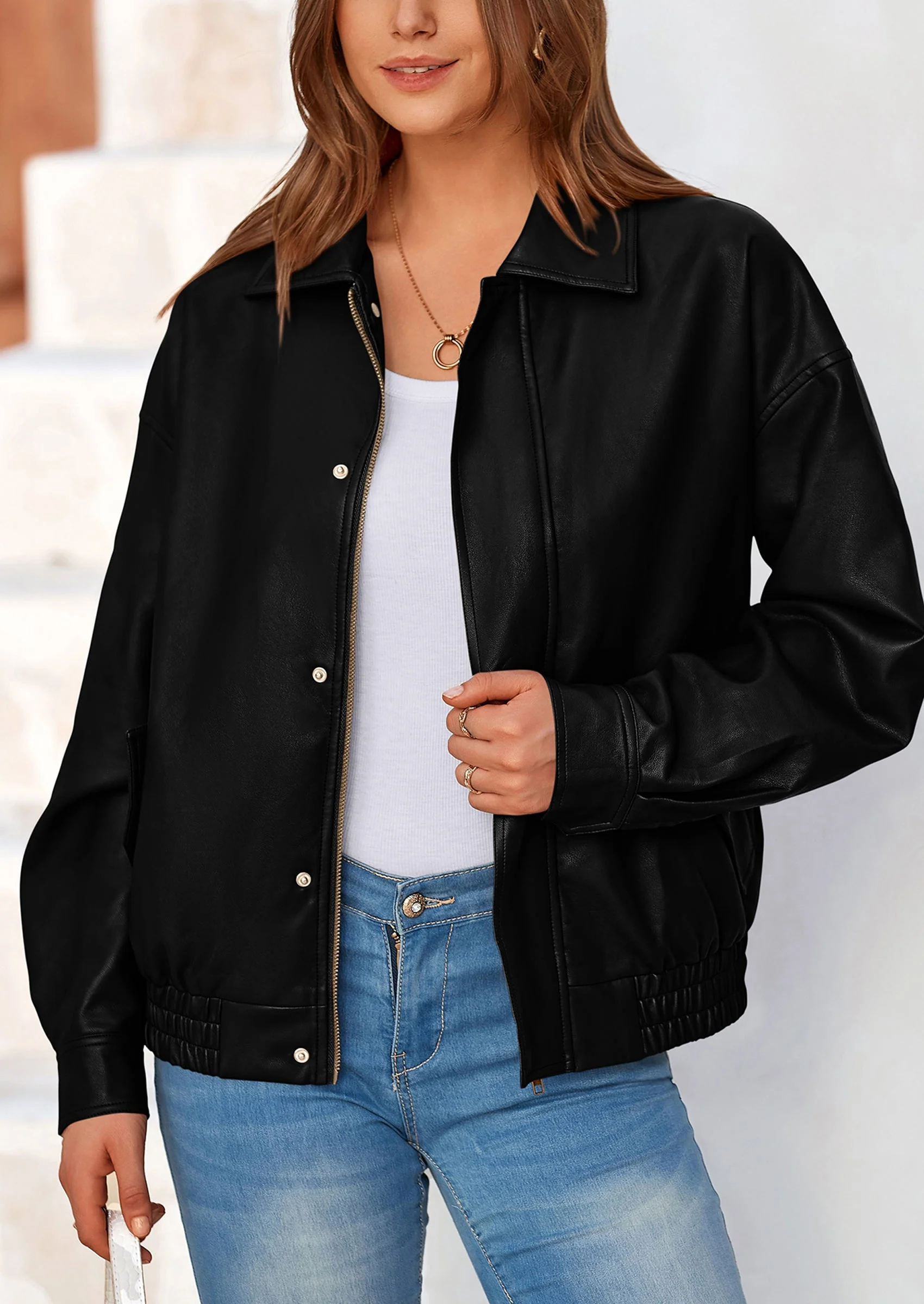 PRETTYGARDEN Women's Faux Leather Motorcycle Jacket Trendy Fall Spring Clothes Oversized Zip Up Winter Coat Outerwear - Image 25