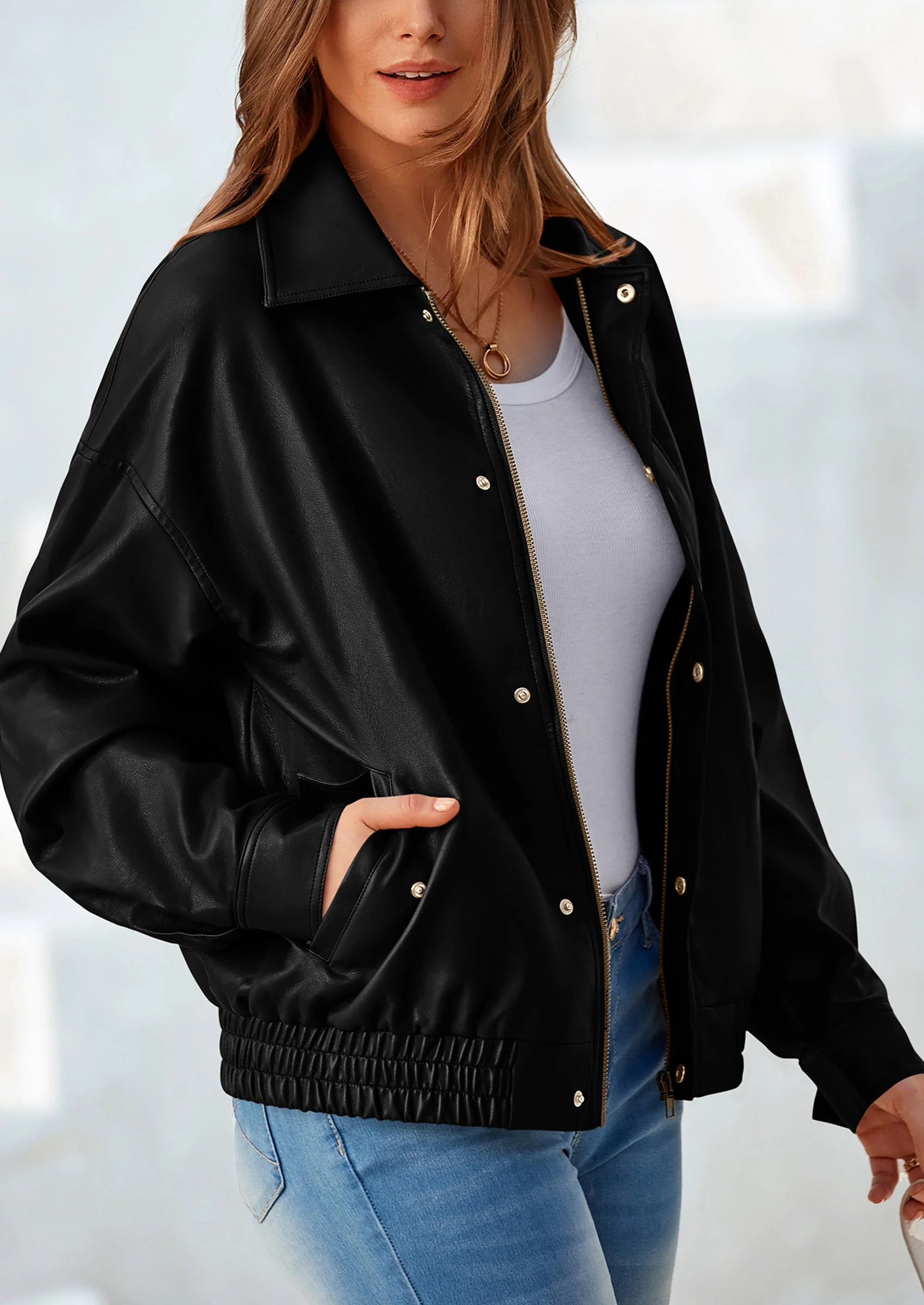 PRETTYGARDEN Women's Faux Leather Motorcycle Jacket Trendy Fall Spring Clothes Oversized Zip Up Winter Coat Outerwear - Image 26