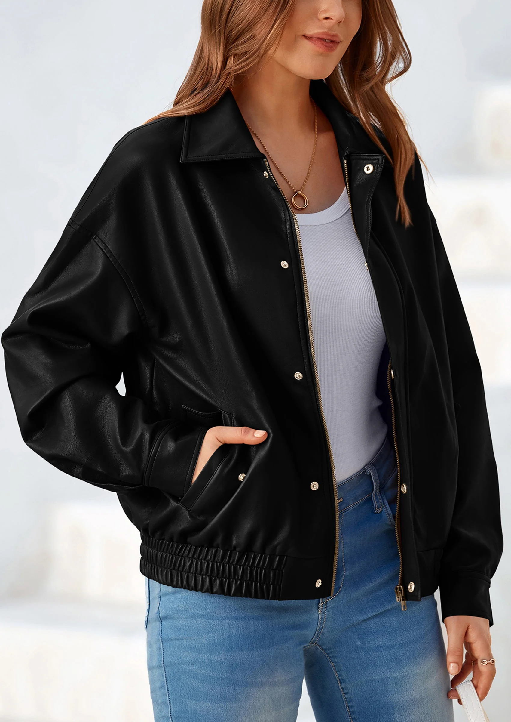 PRETTYGARDEN Women's Faux Leather Motorcycle Jacket Trendy Fall Spring Clothes Oversized Zip Up Winter Coat Outerwear - Image 27