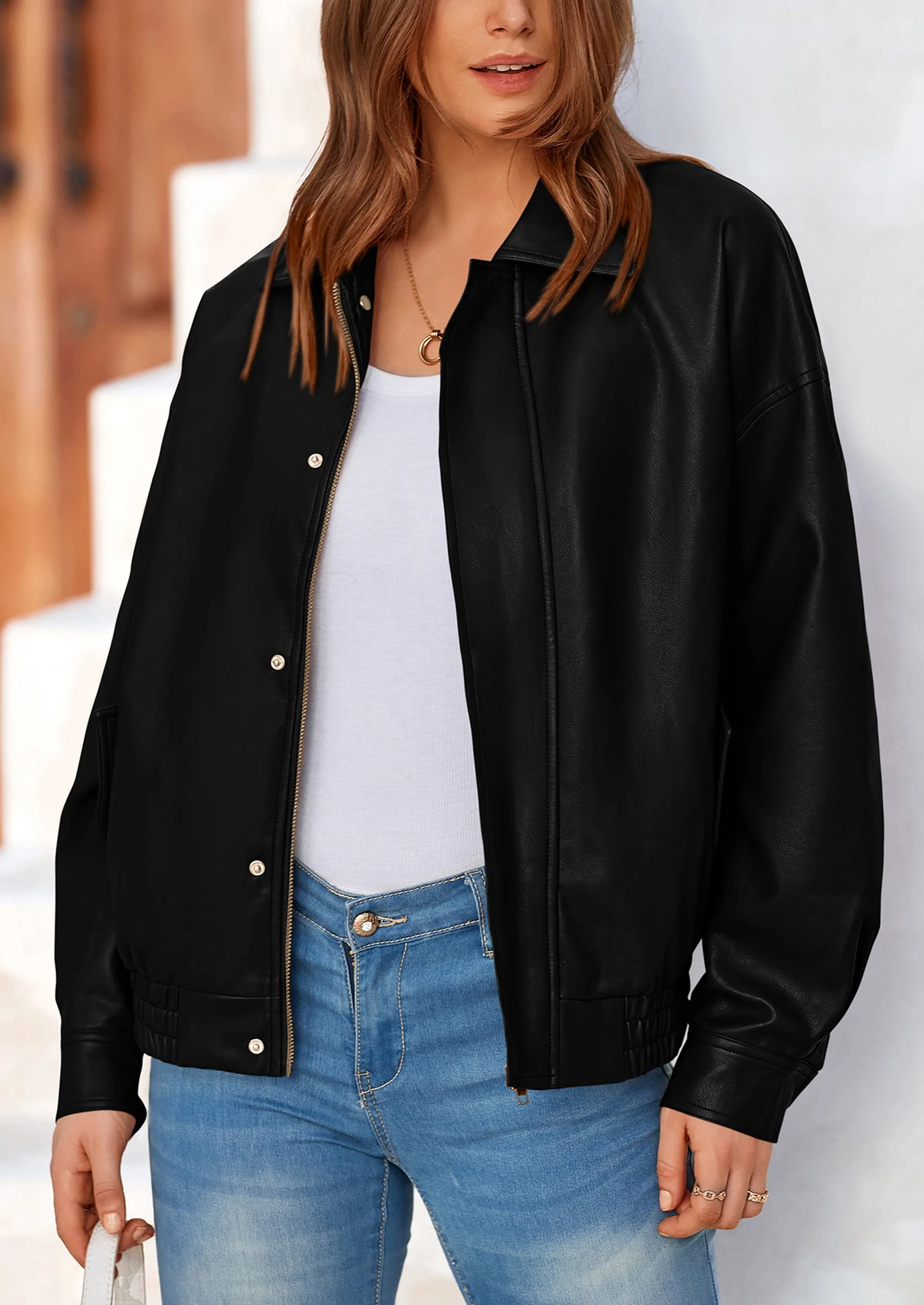 PRETTYGARDEN Women's Faux Leather Motorcycle Jacket Trendy Fall Spring Clothes Oversized Zip Up Winter Coat Outerwear - Image 28