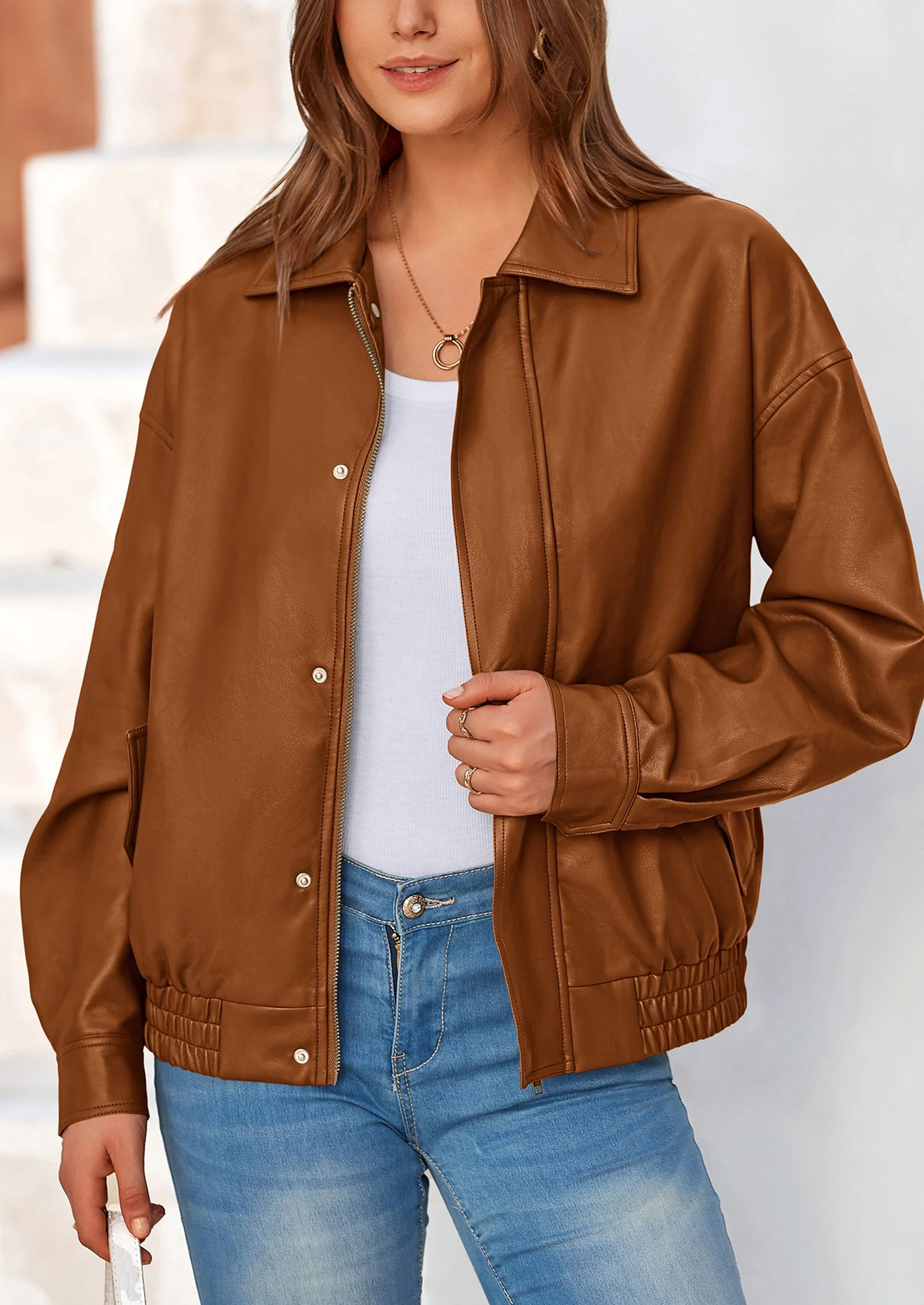 PRETTYGARDEN Women's Faux Leather Motorcycle Jacket Trendy Fall Spring Clothes Oversized Zip Up Winter Coat Outerwear - Image 3