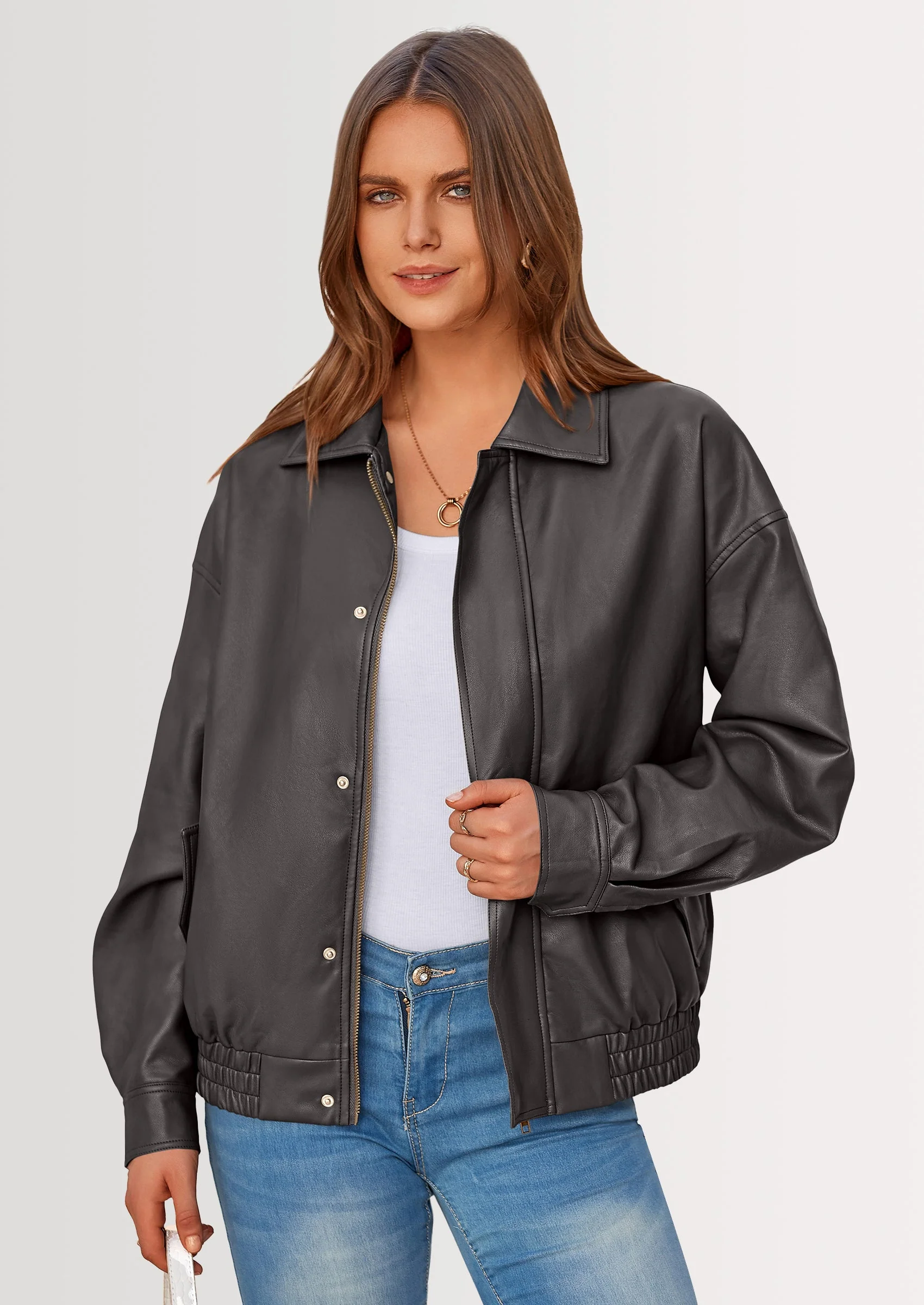 PRETTYGARDEN Women's Faux Leather Motorcycle Jacket Trendy Fall Spring Clothes Oversized Zip Up Winter Coat Outerwear - Image 30