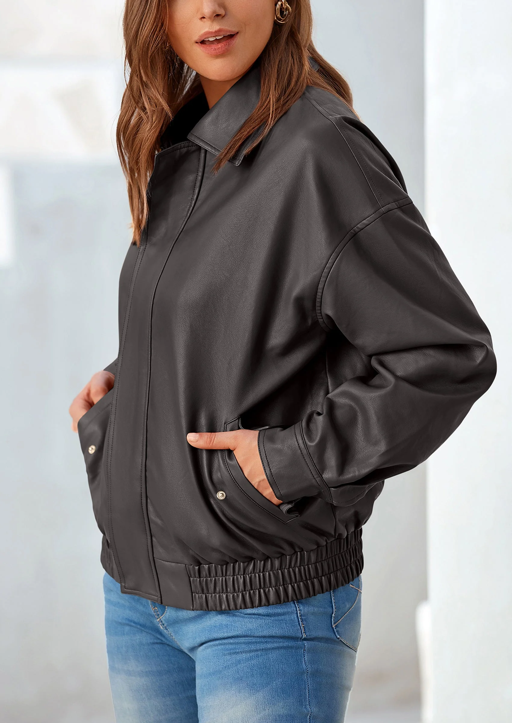 PRETTYGARDEN Women's Faux Leather Motorcycle Jacket Trendy Fall Spring Clothes Oversized Zip Up Winter Coat Outerwear - Image 31