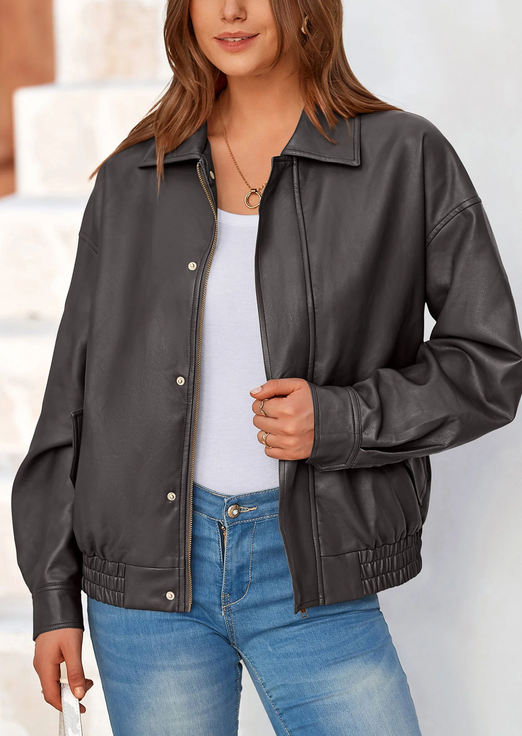 PRETTYGARDEN Women's Faux Leather Motorcycle Jacket Trendy Fall Spring Clothes Oversized Zip Up Winter Coat Outerwear - Image 32